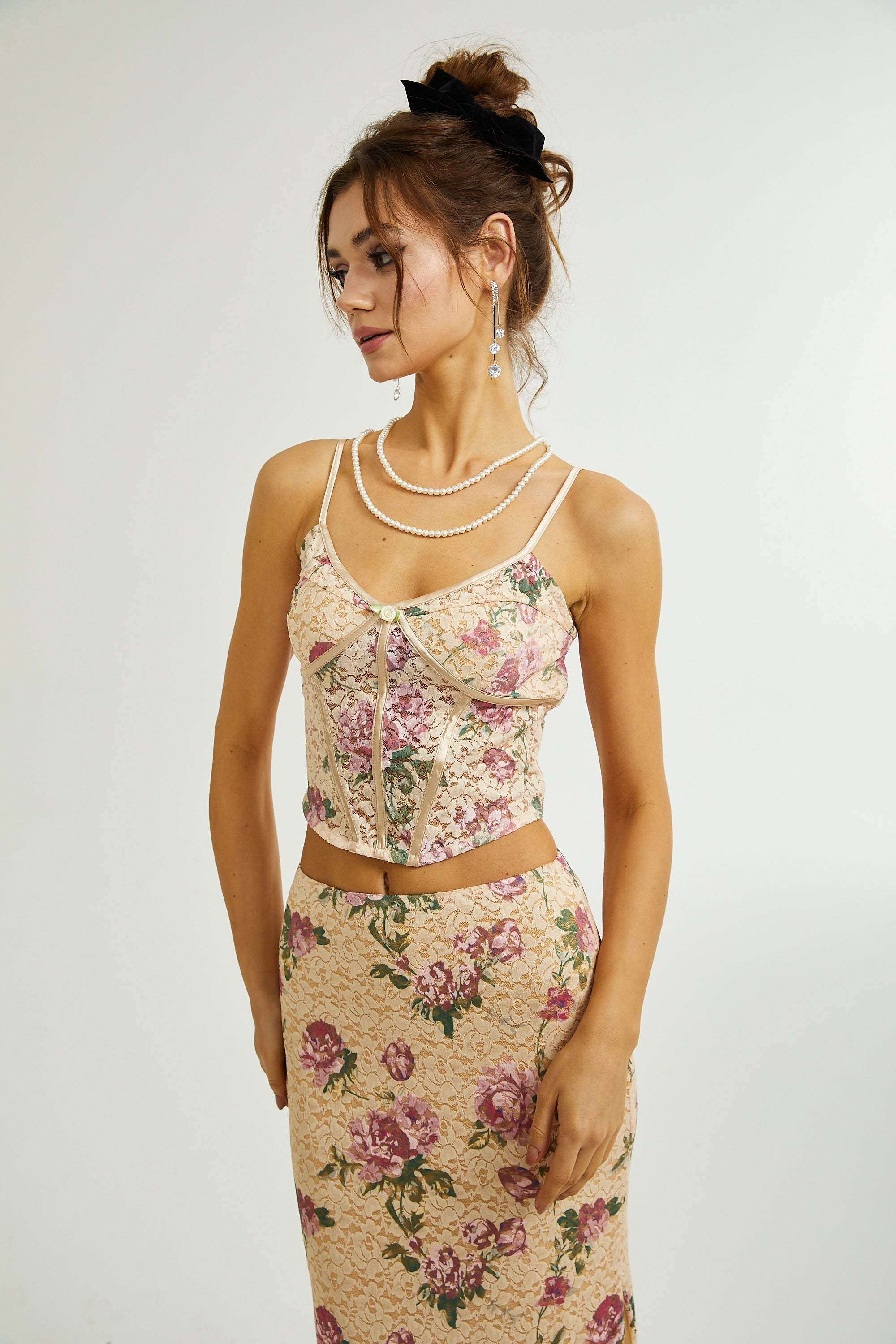 Gaëlle floral-print vest top & skirt matching set