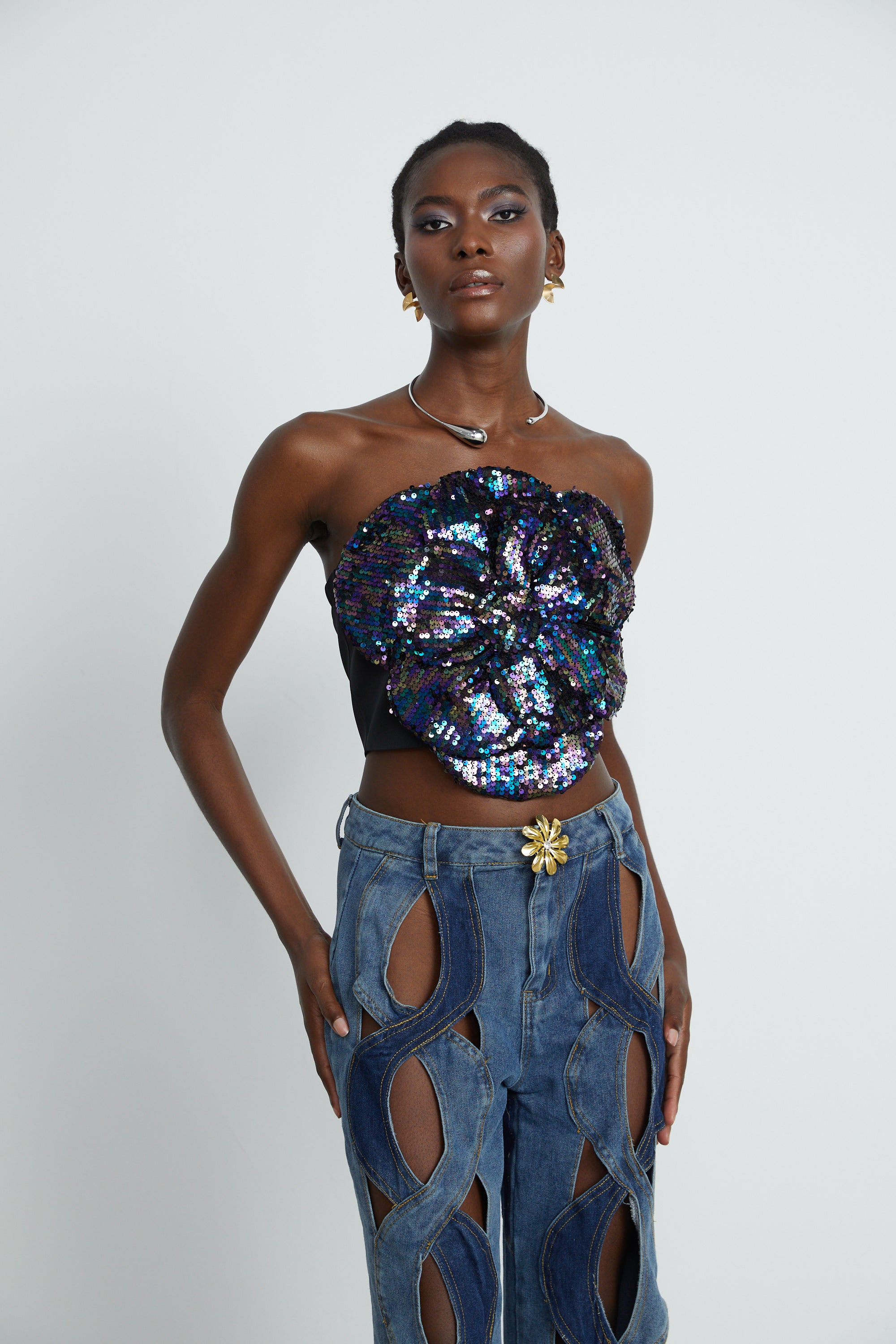 Saira embellished floral top