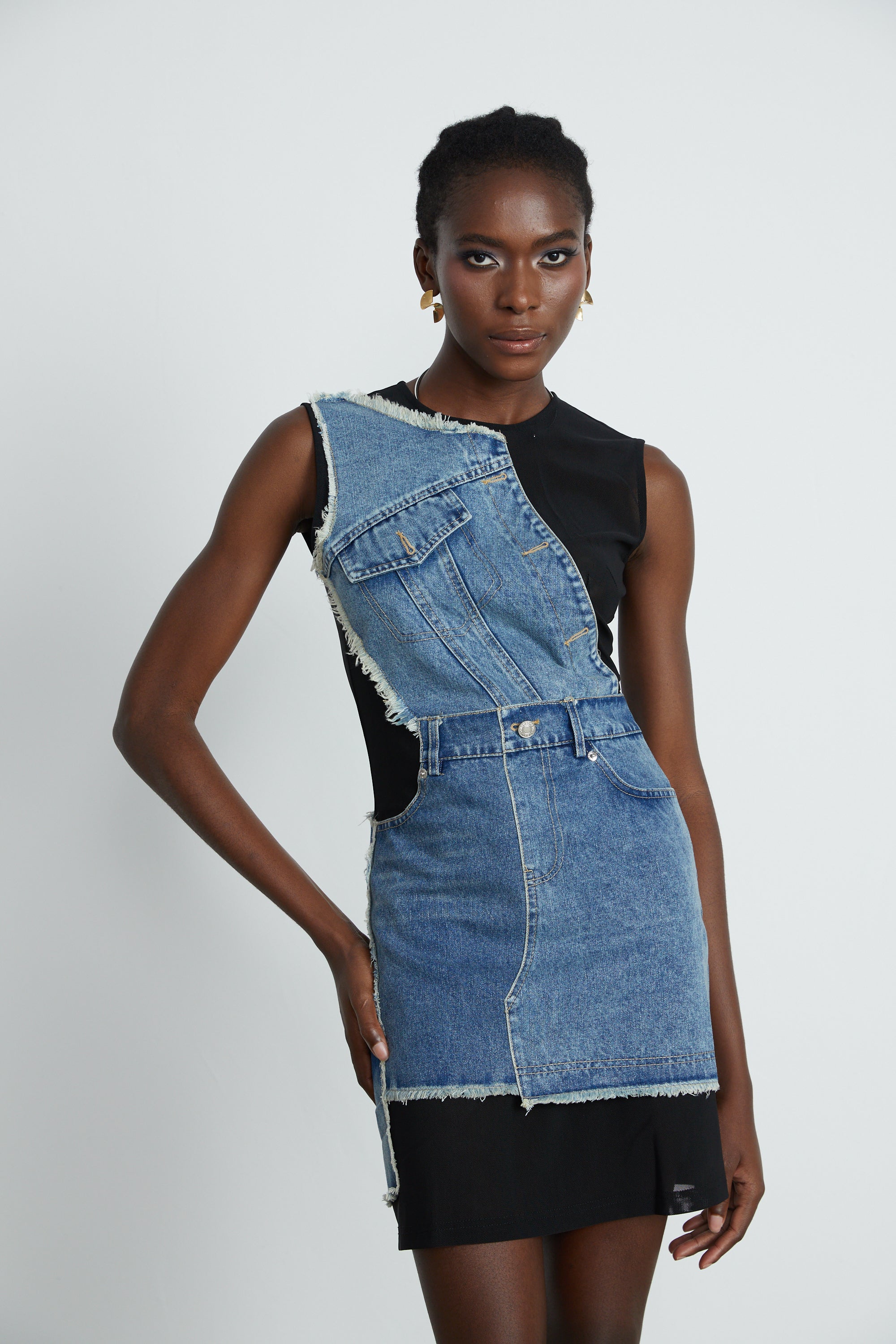 Lana denim patchwork sleeveless dress