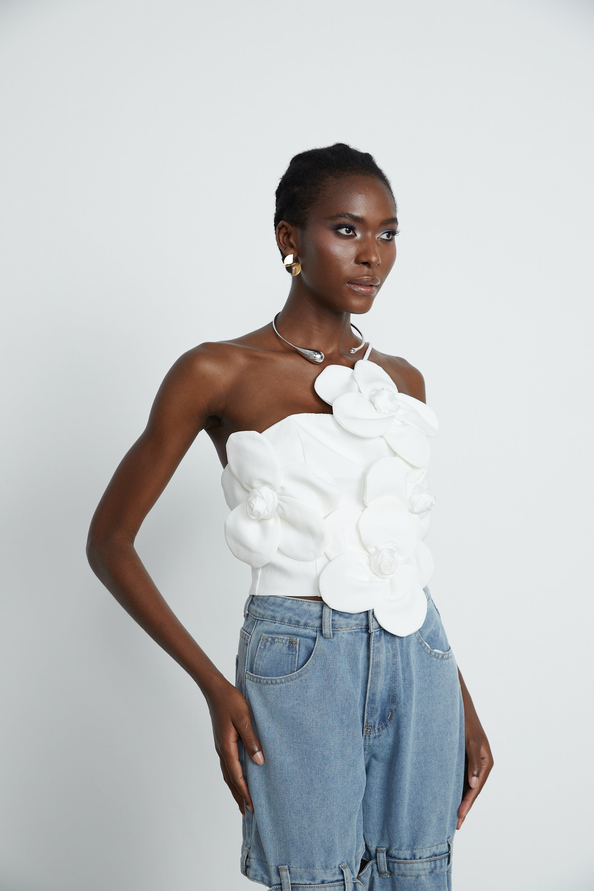 Priscille floral-appliqué halterneck top