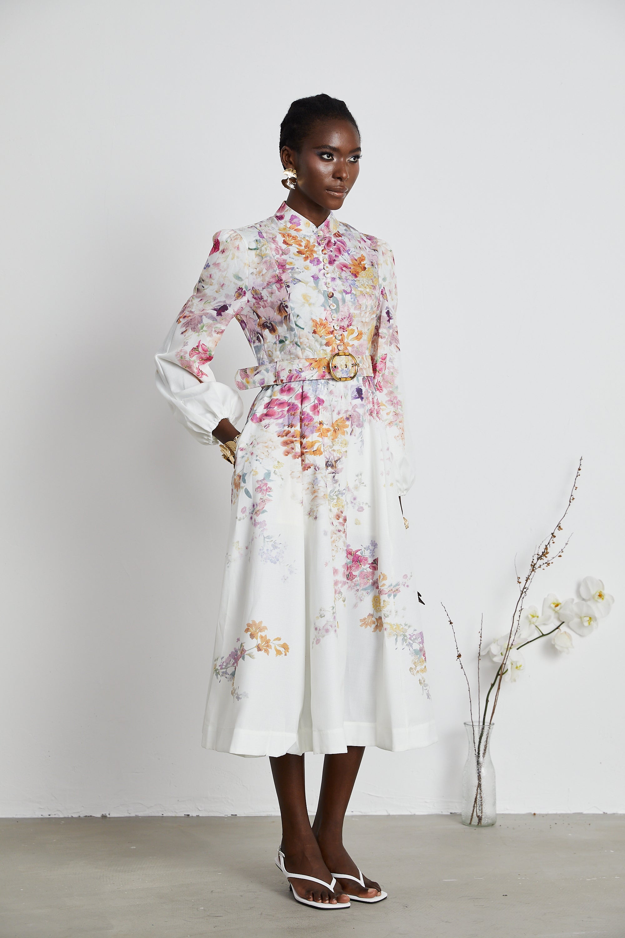 Gaëlle floral linen midi dress