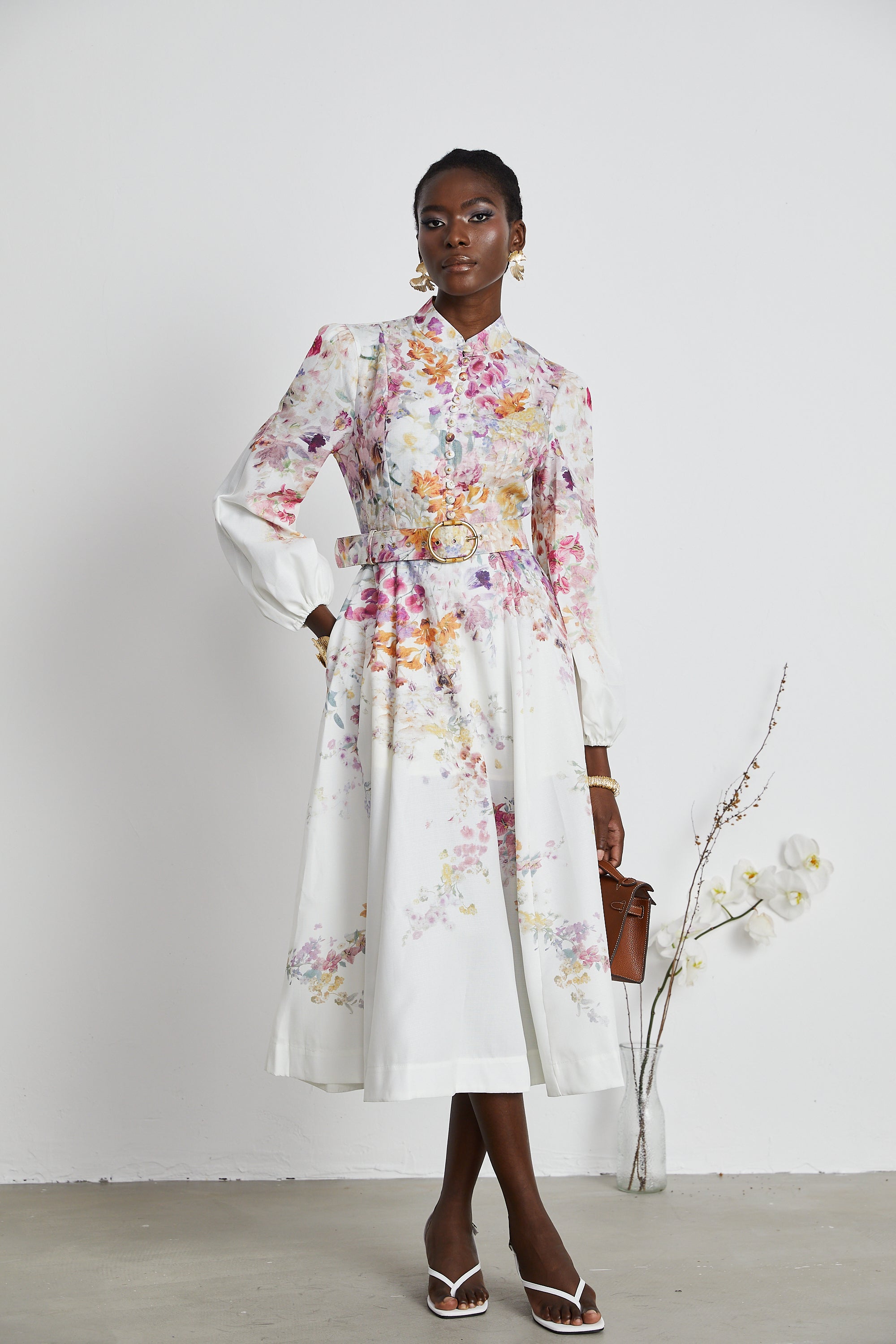 Gaëlle floral linen midi dress