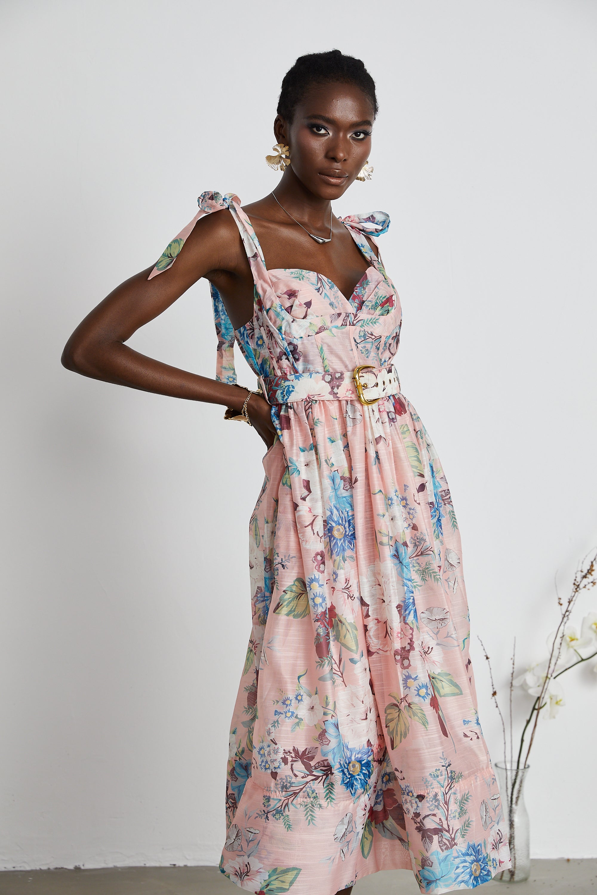 Enora floral-print belted midi dress