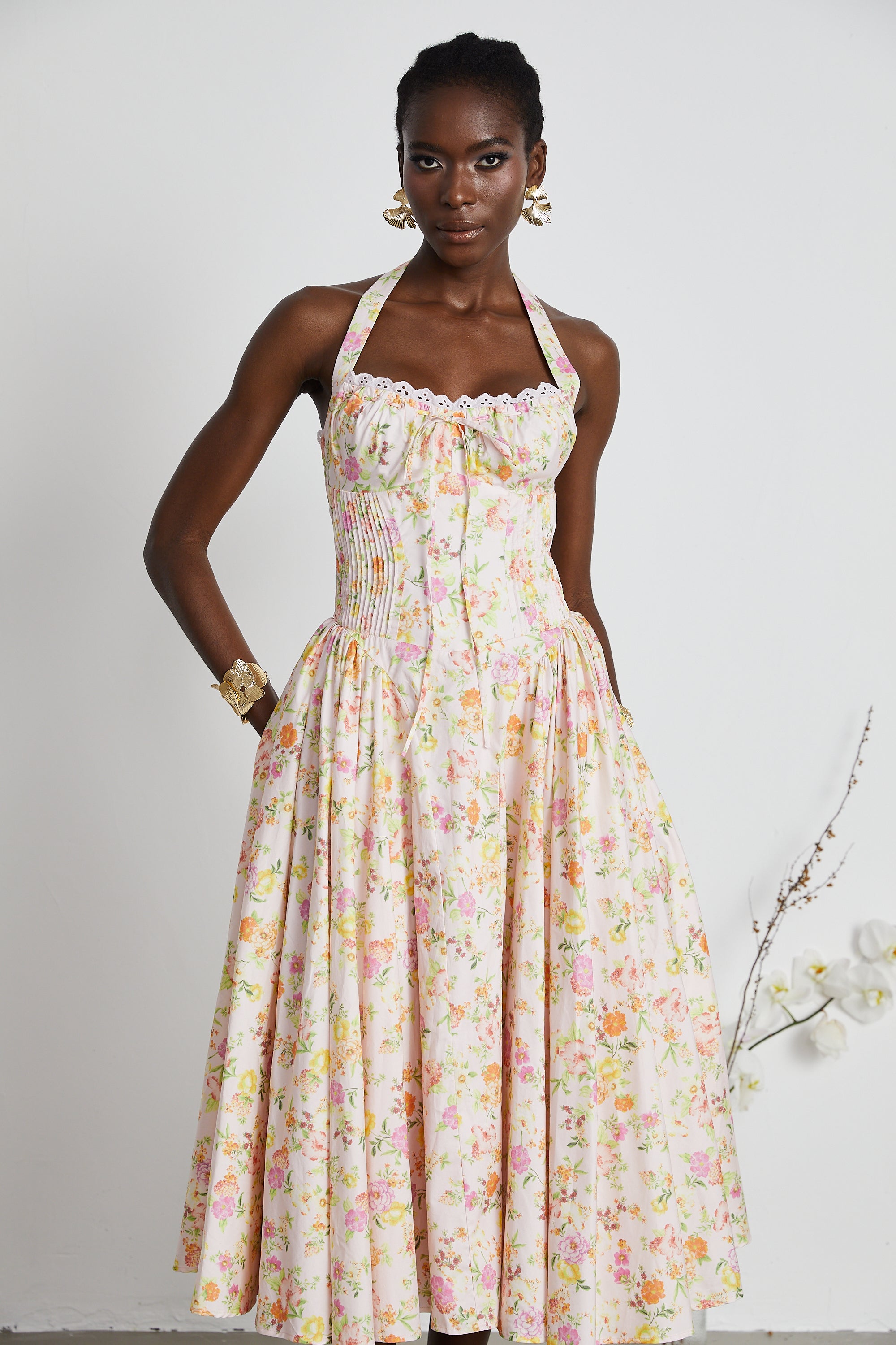 Odette floral-print halterneck midi dress