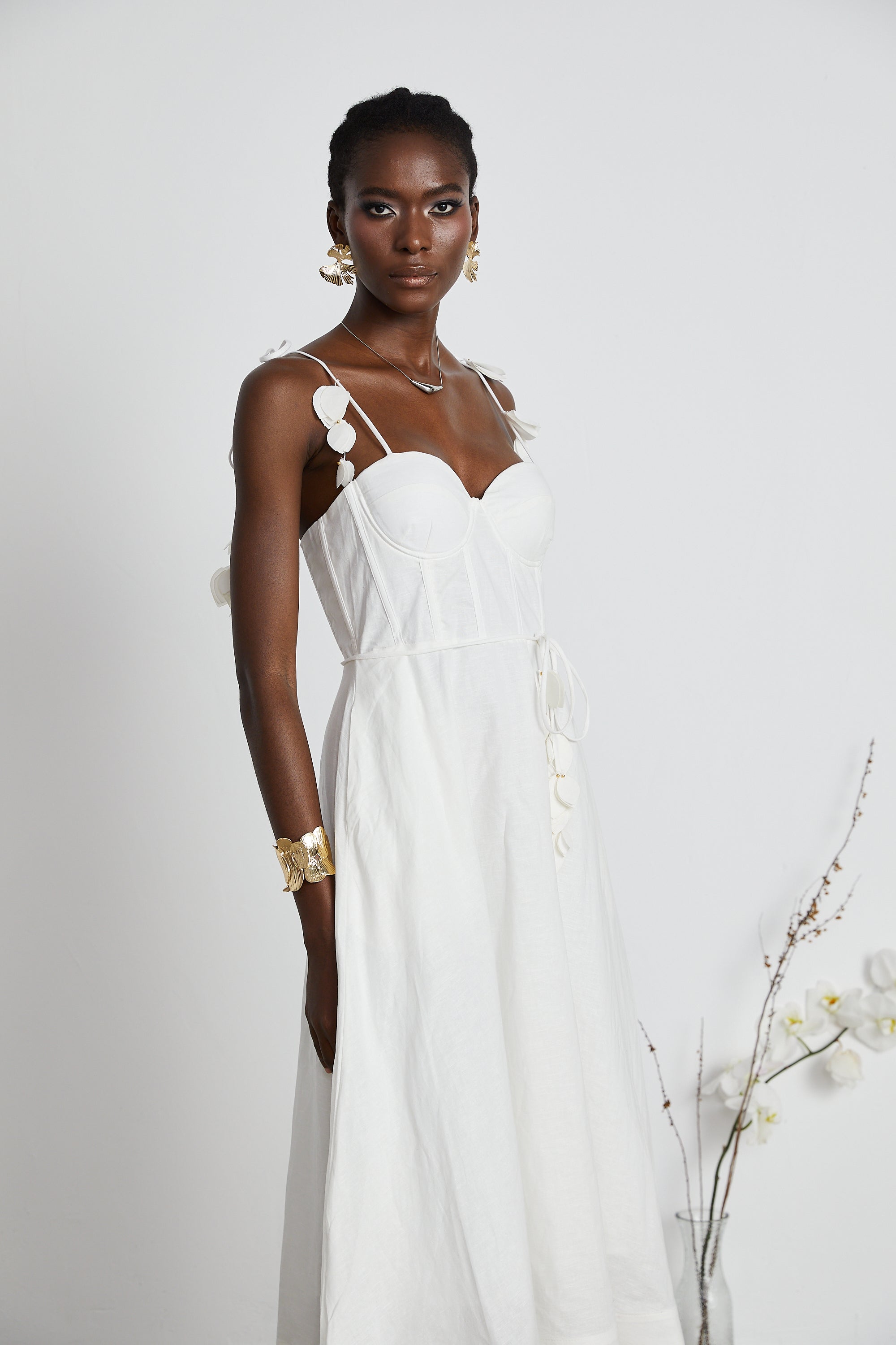 Hélène white corset midi dress