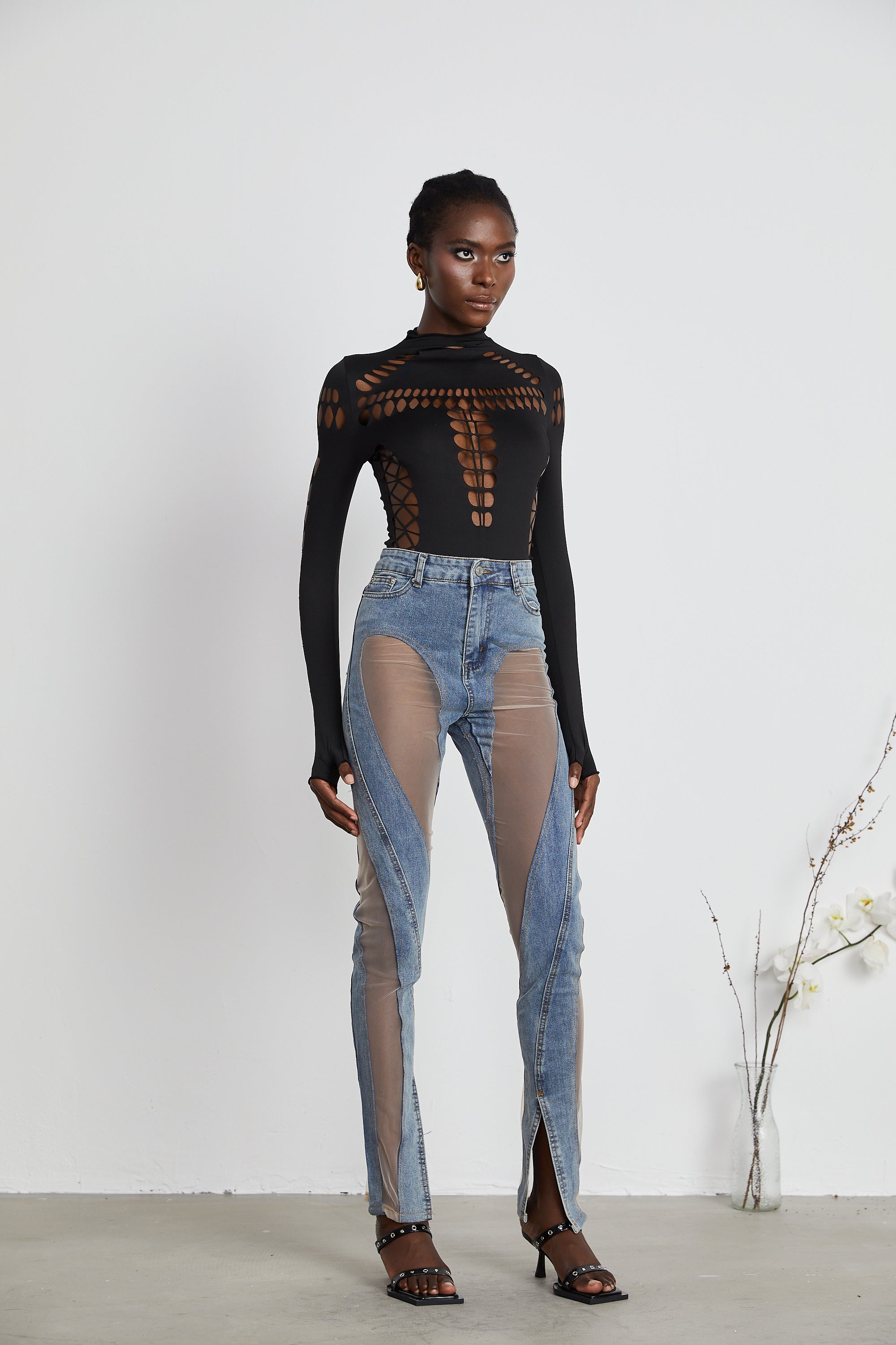 Jeans mit transparenten Einsätzen „Aélis“ 