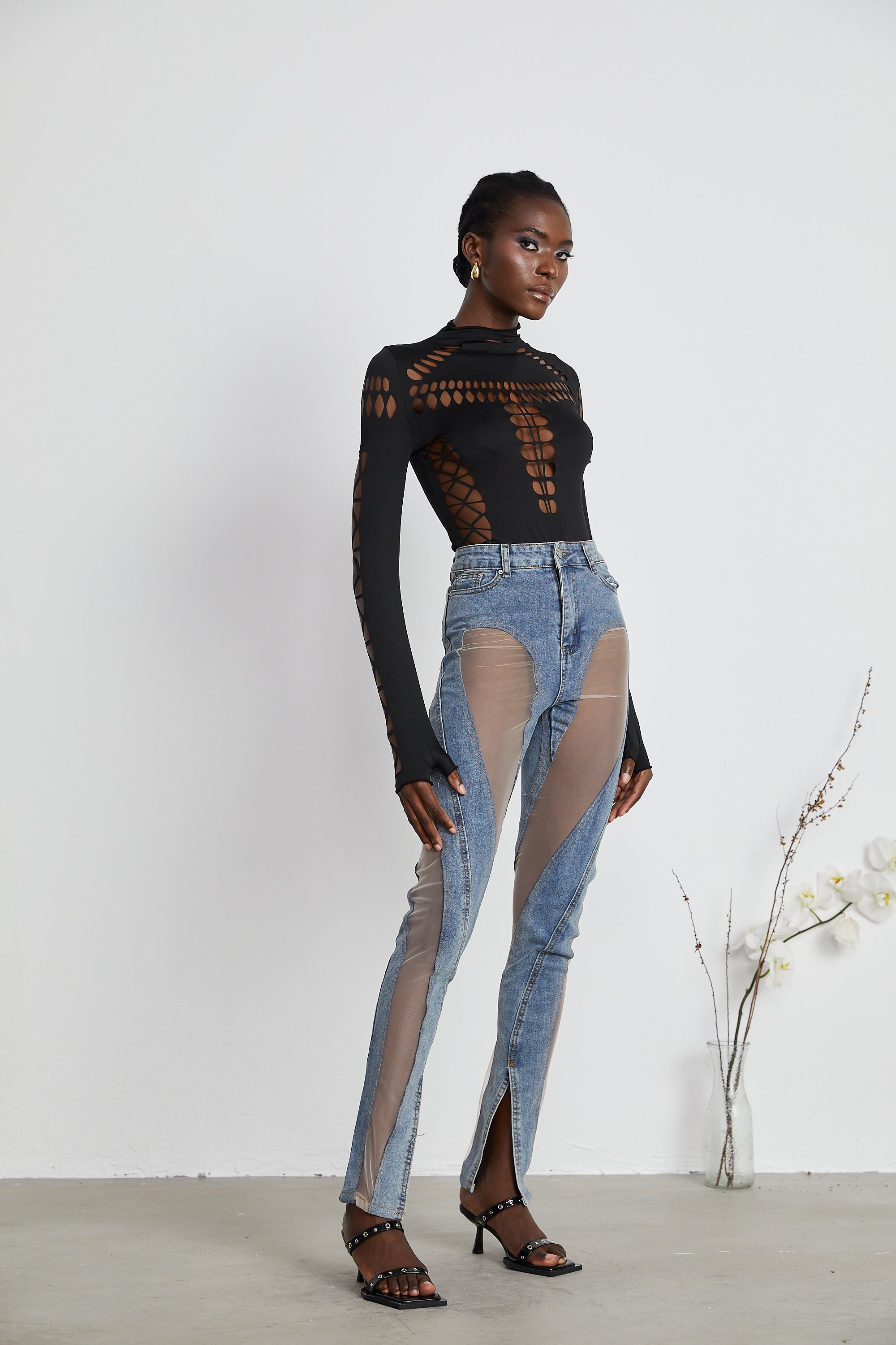 Jeans mit transparenten Einsätzen „Aélis“ 