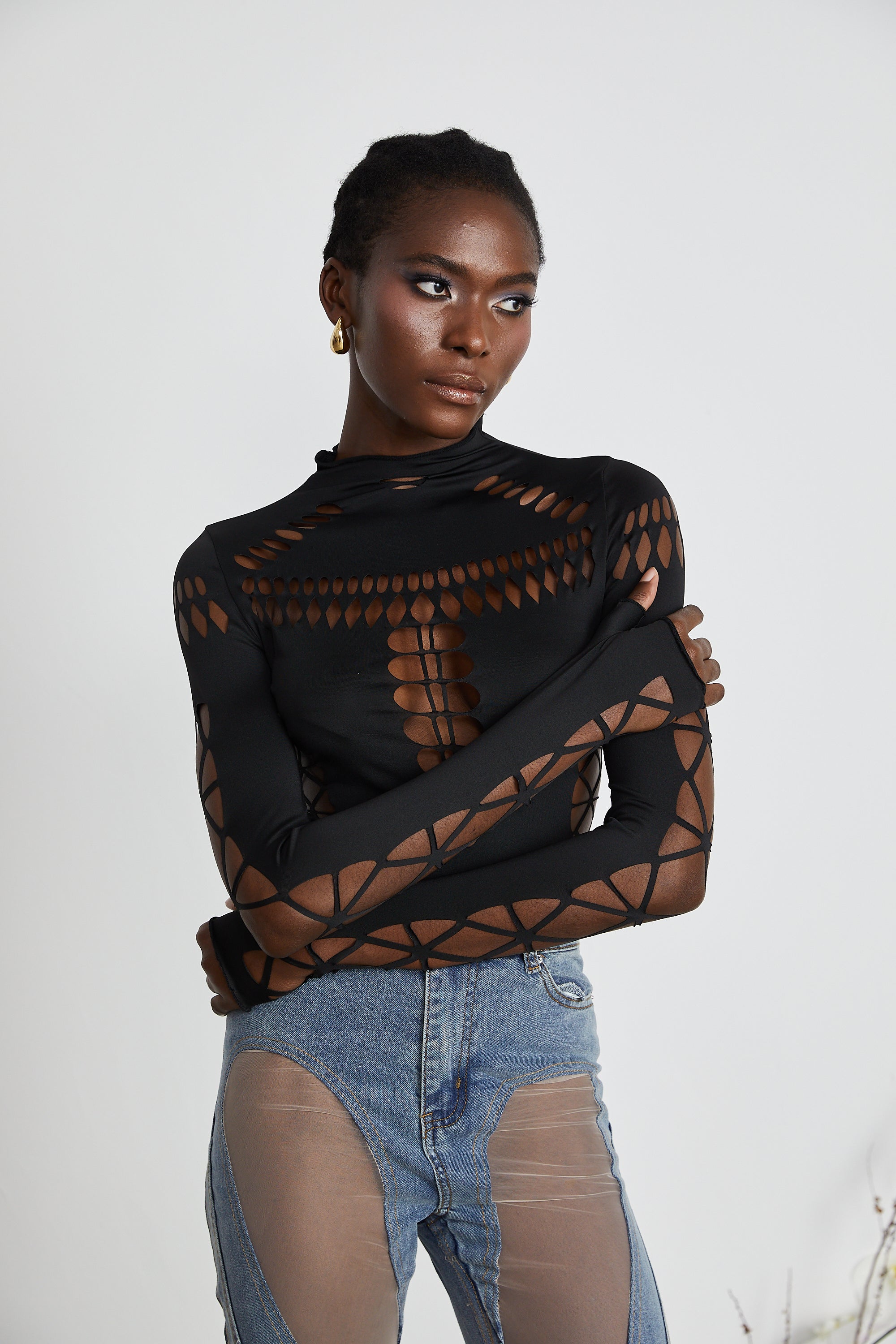 Capriana long-sleeved cut-out bodysuit