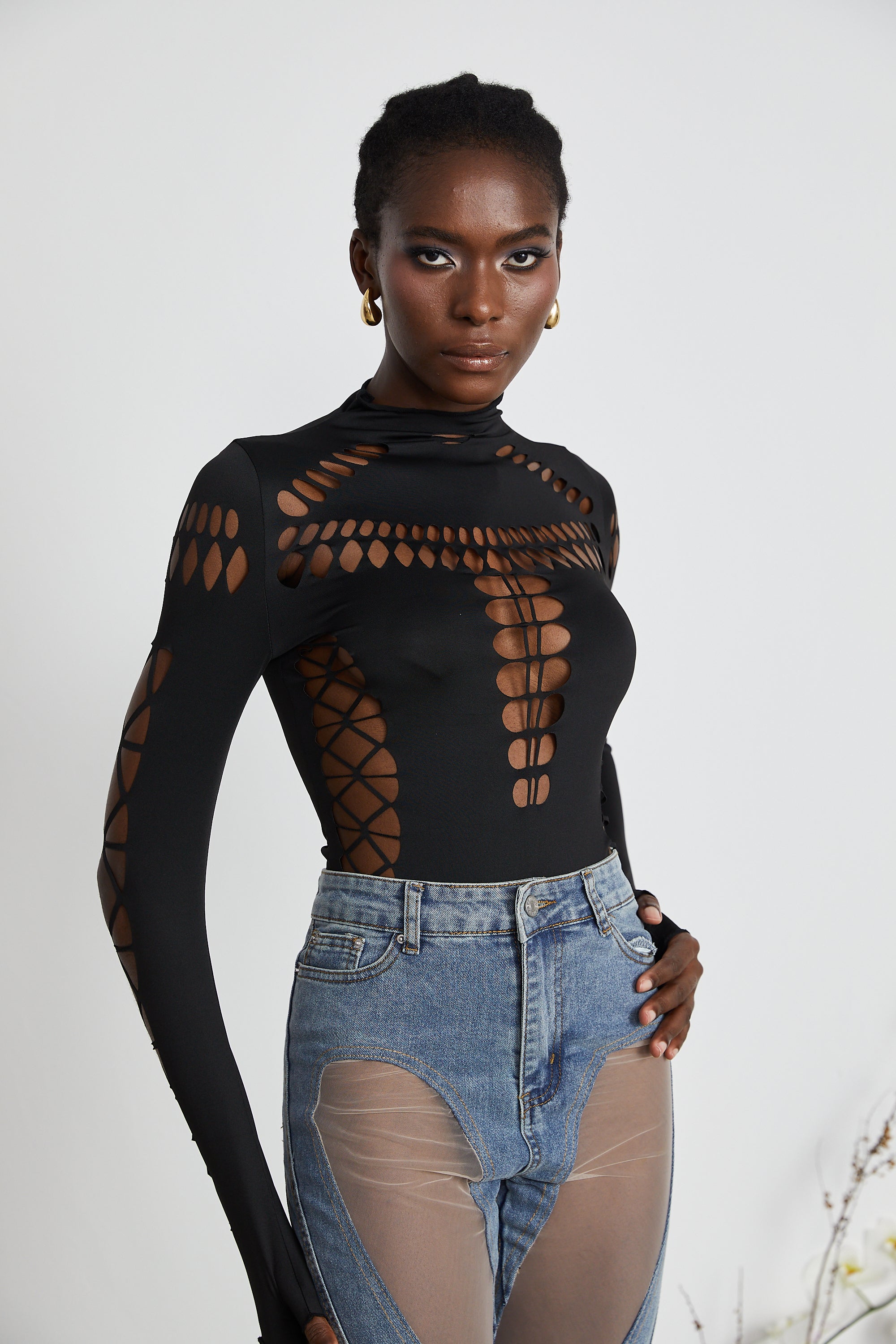 Capriana long-sleeved cut-out bodysuit