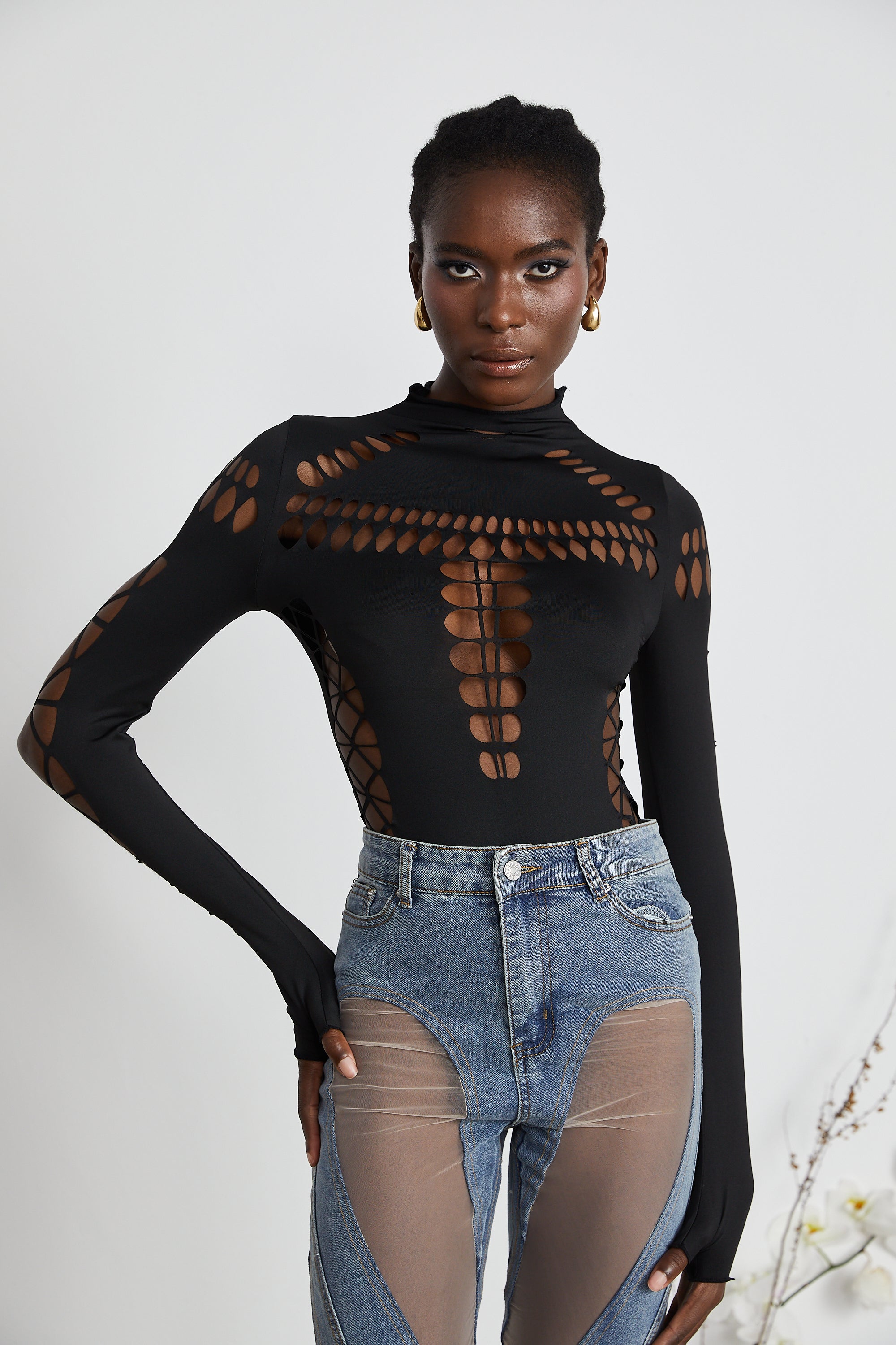 Capriana long-sleeved cut-out bodysuit