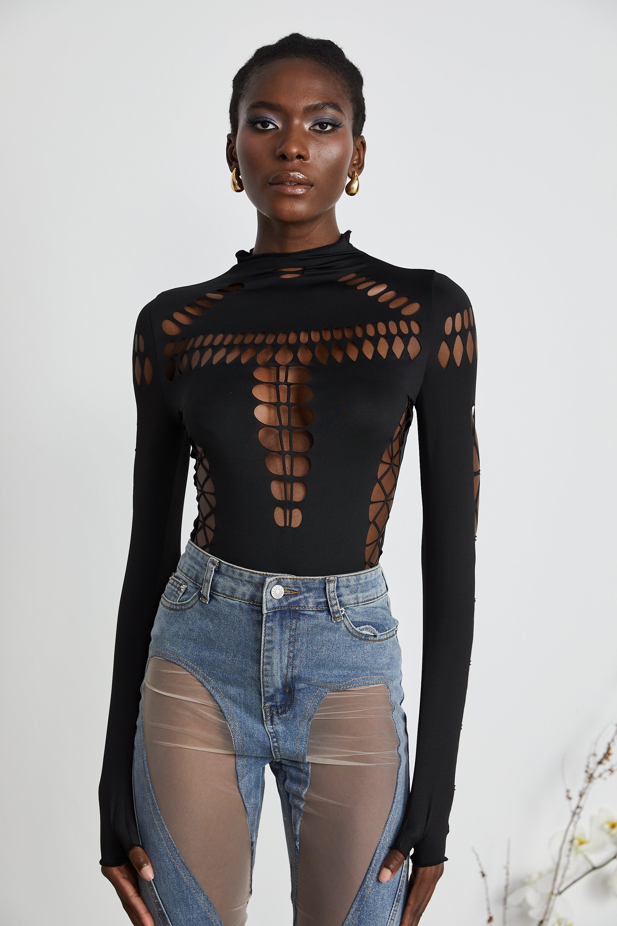 Capriana long-sleeved cut-out bodysuit