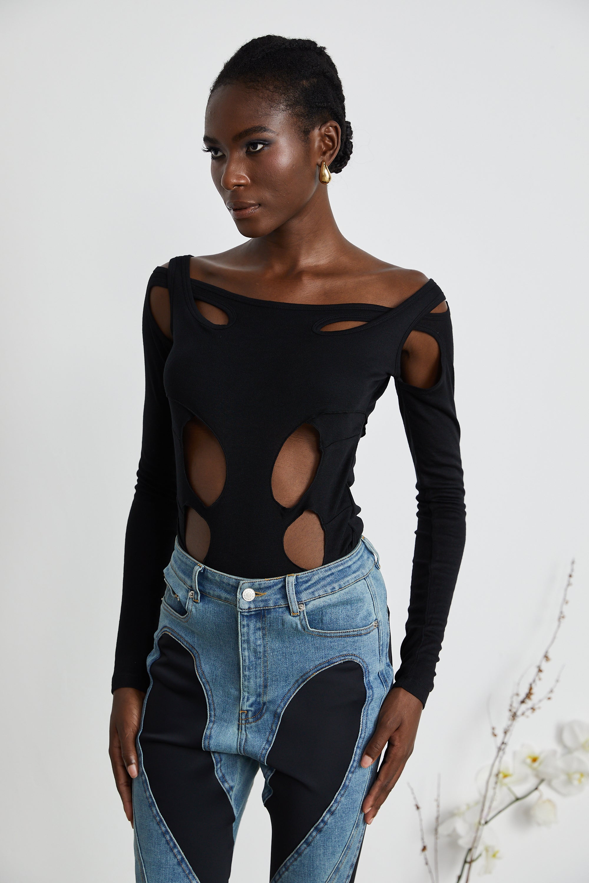 Beau black triple loop bodysuit