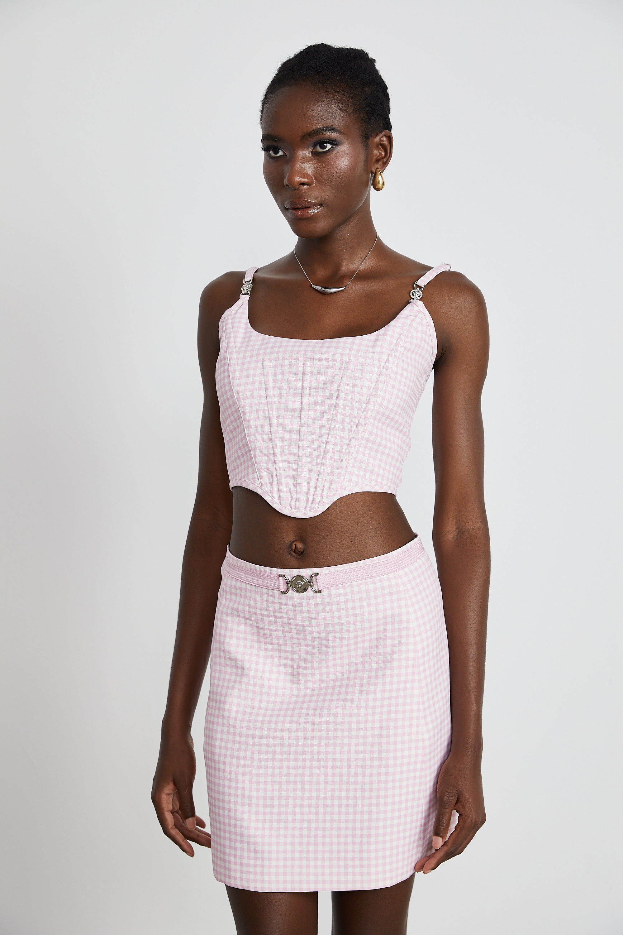 Sandrine gingham-check top & skirt matching set