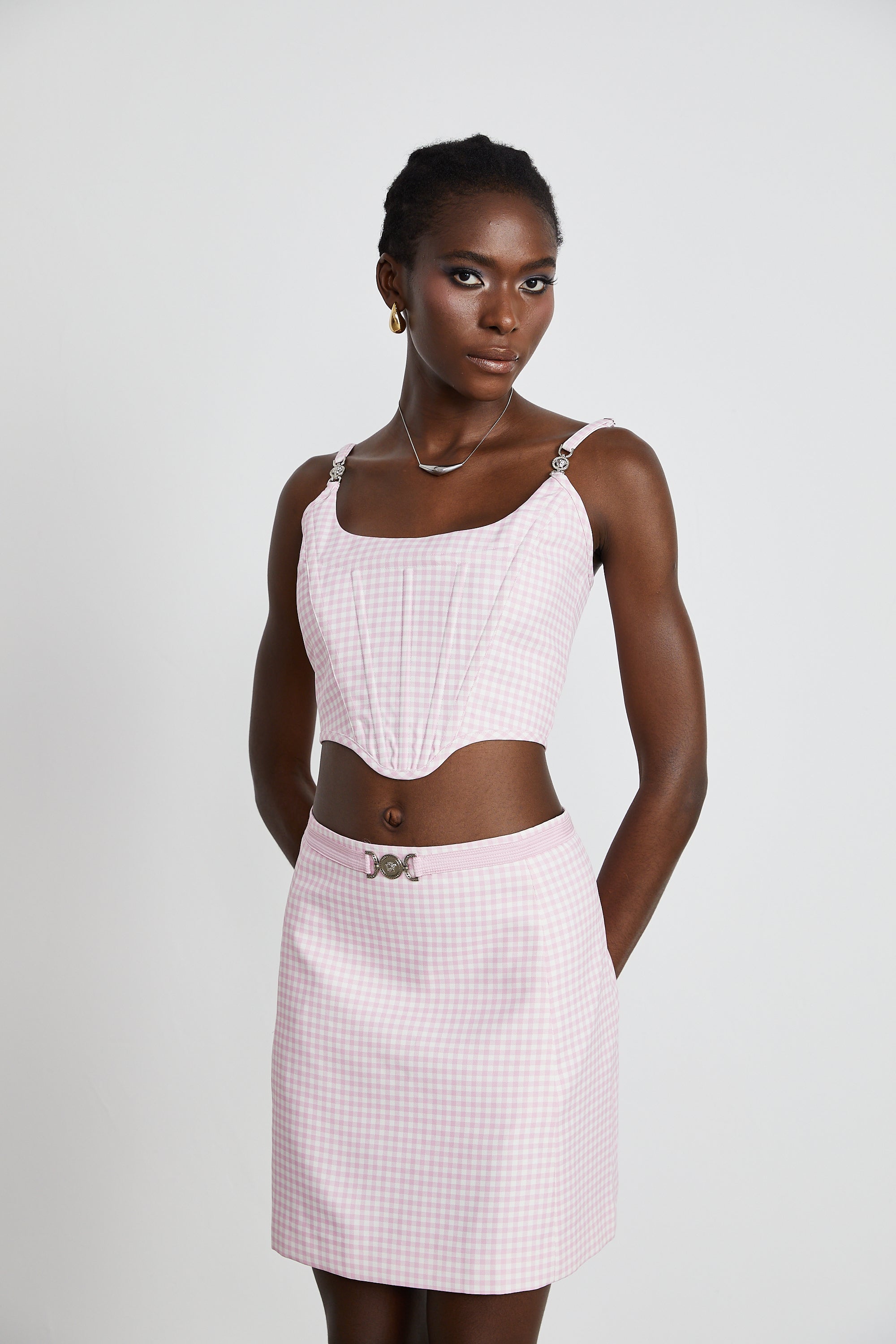 Sandrine gingham-check top & skirt matching set