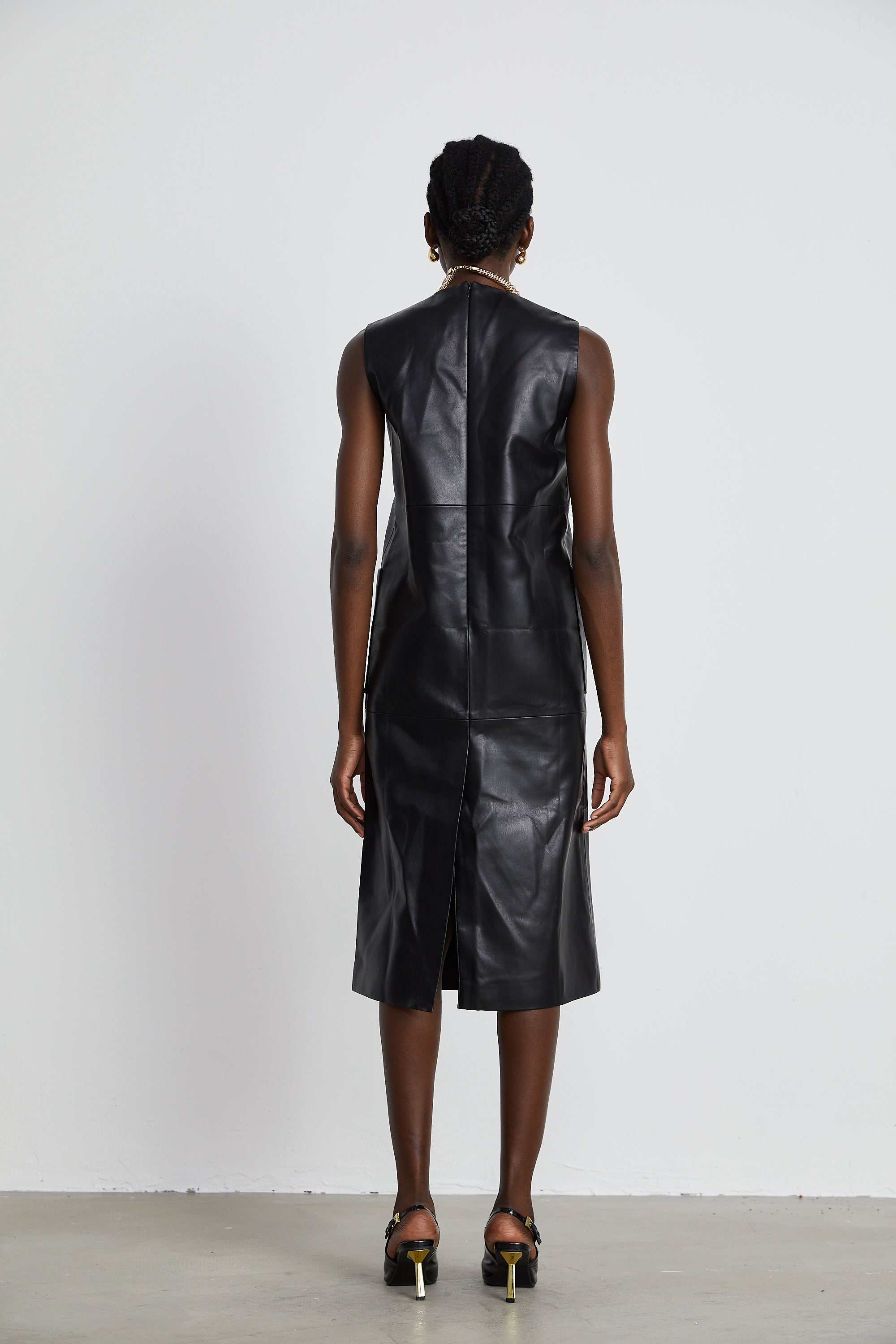 Margot black leather midi dress