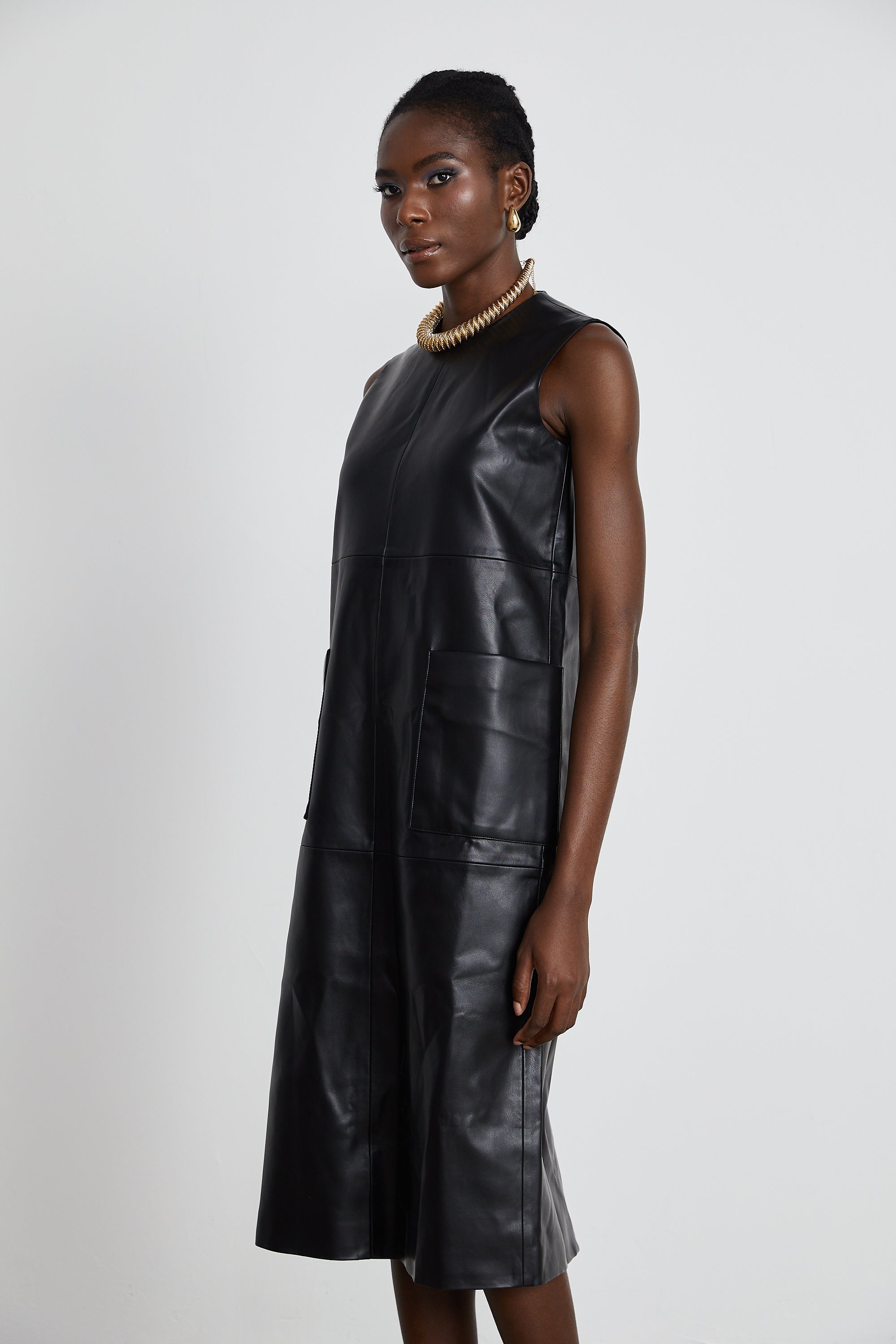 Margot black leather midi dress