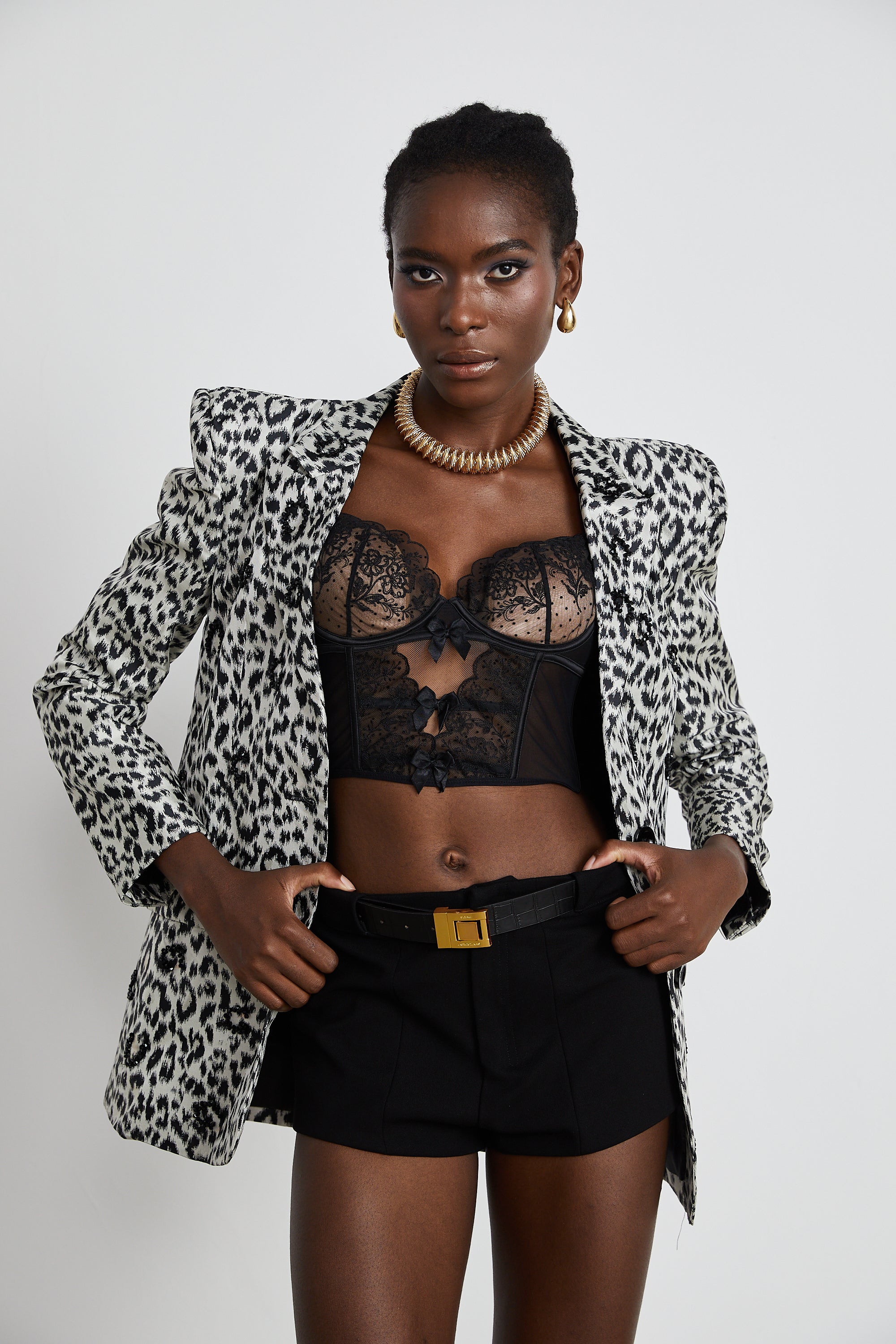 Fleur leopard-print crystal embellished jacket