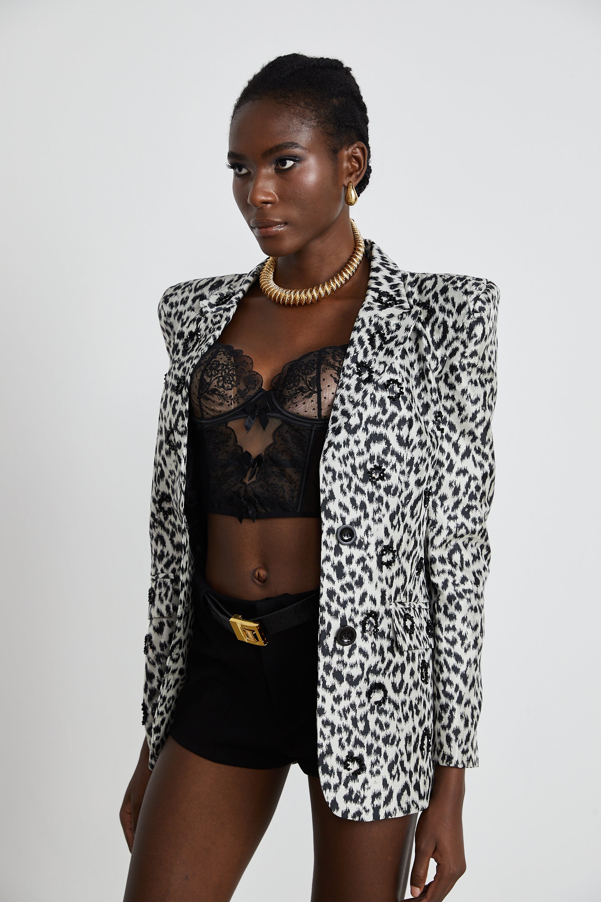 Fleur leopard-print crystal embellished jacket