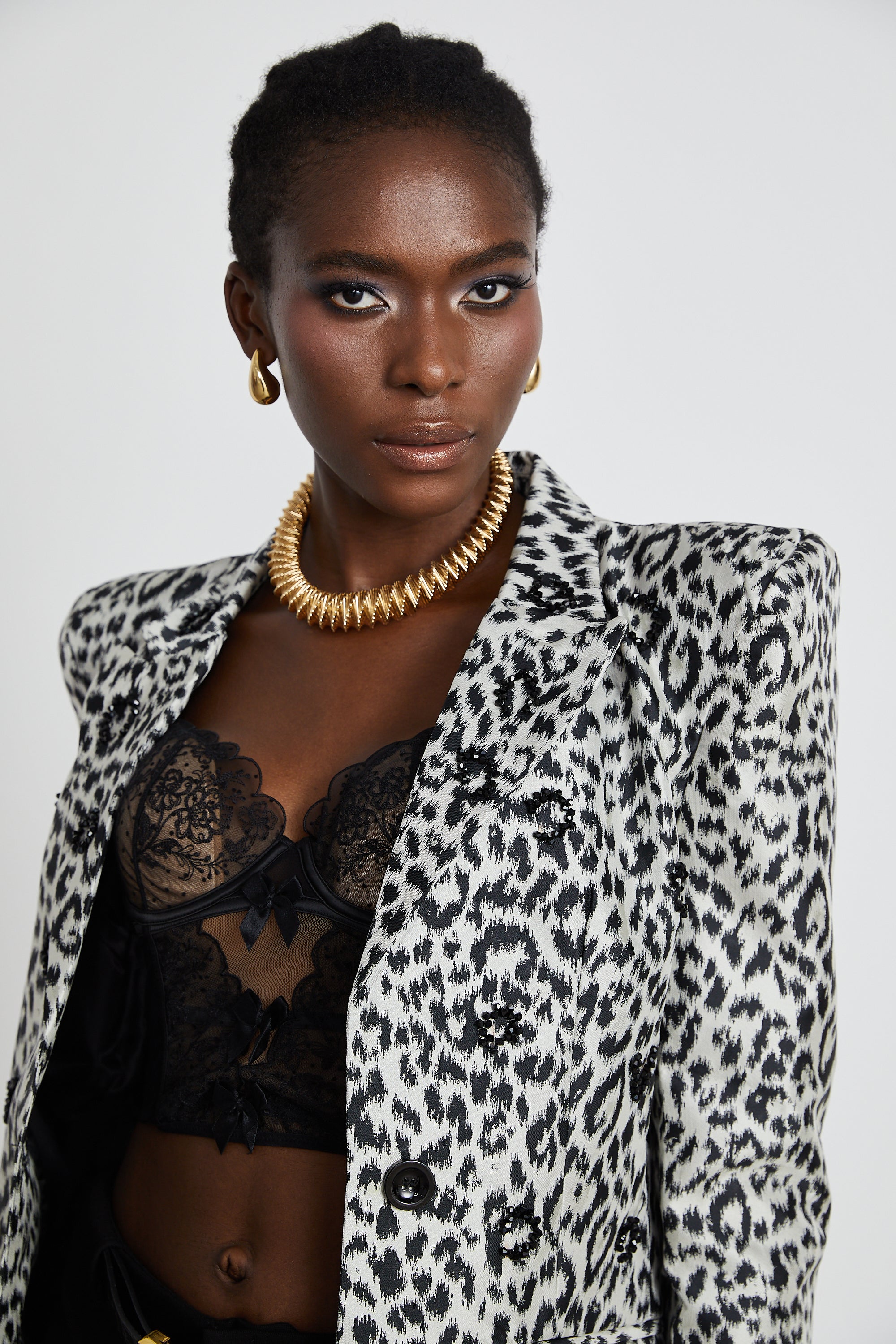 Fleur leopard-print crystal embellished jacket