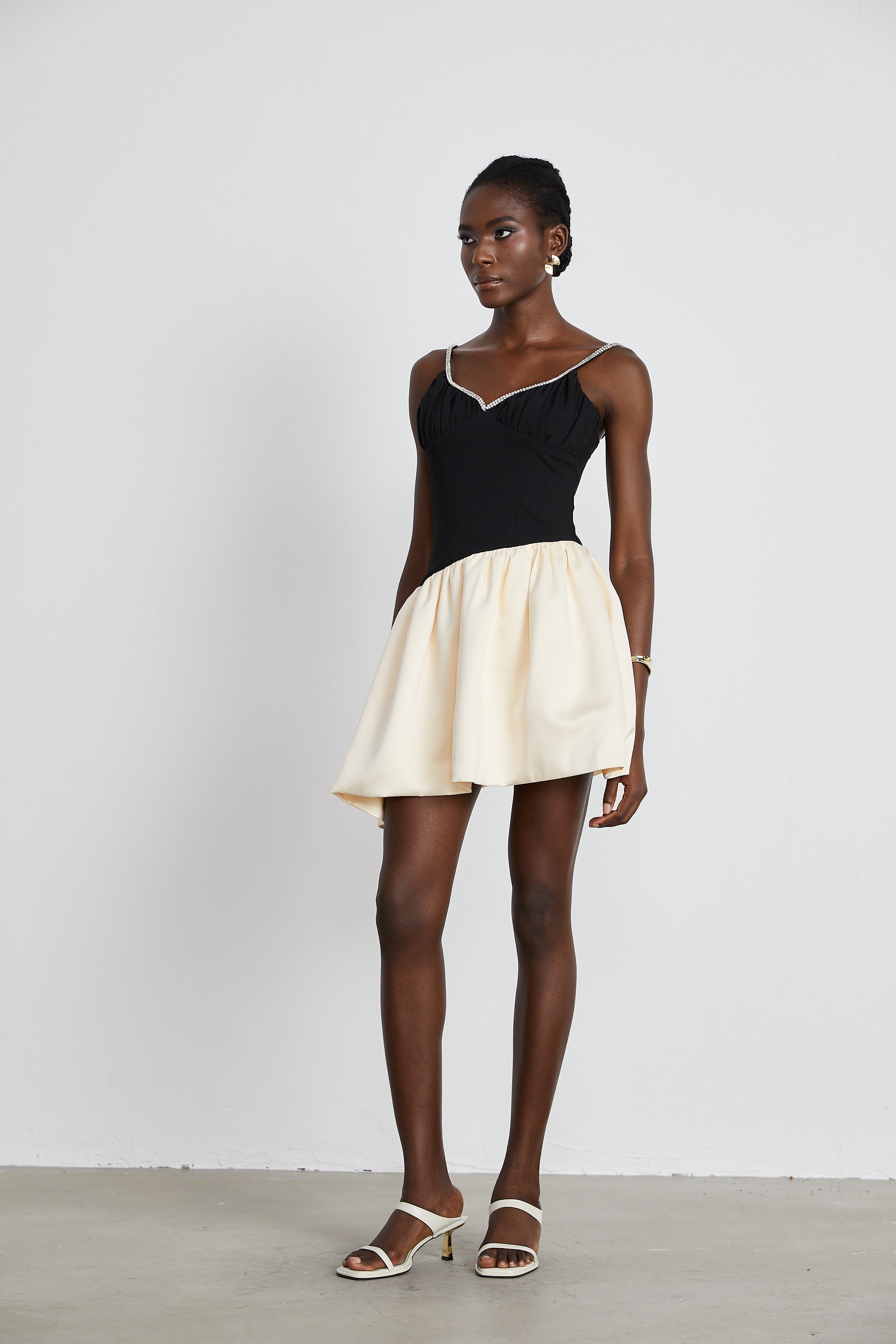 Sophie contrast colours embellished mini dress