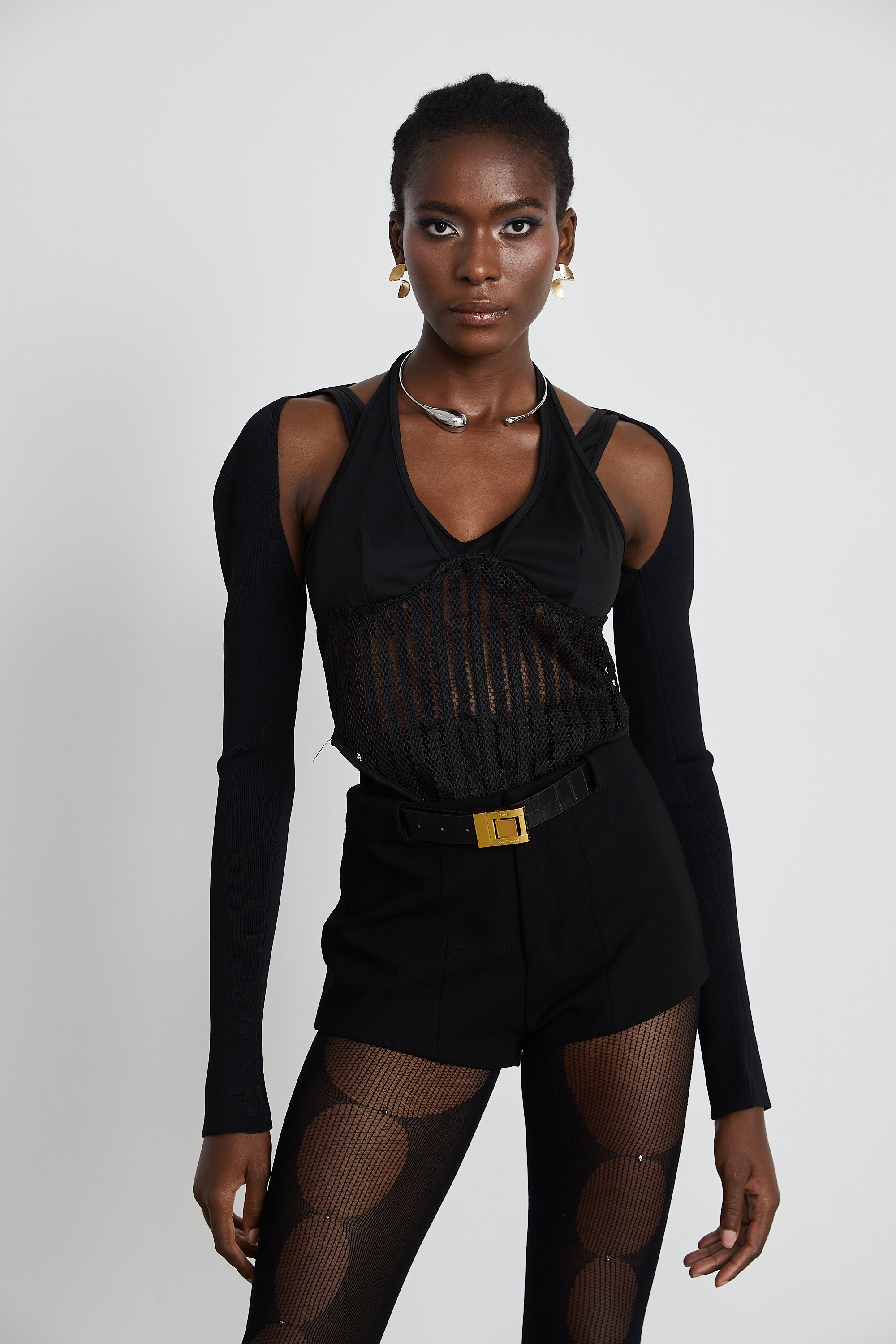 Mylah black panelled bustier-style top