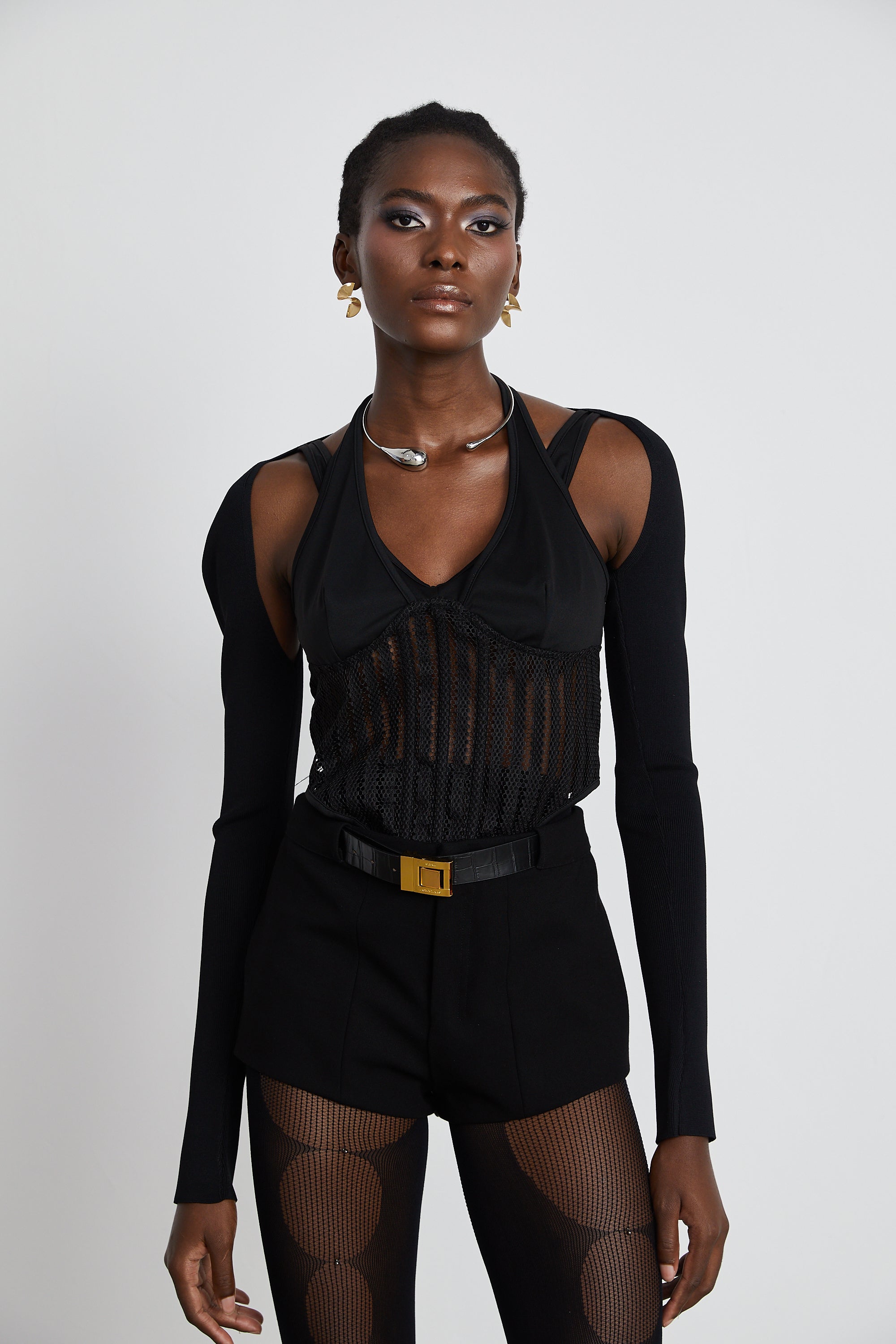 Mylah black panelled bustier-style top