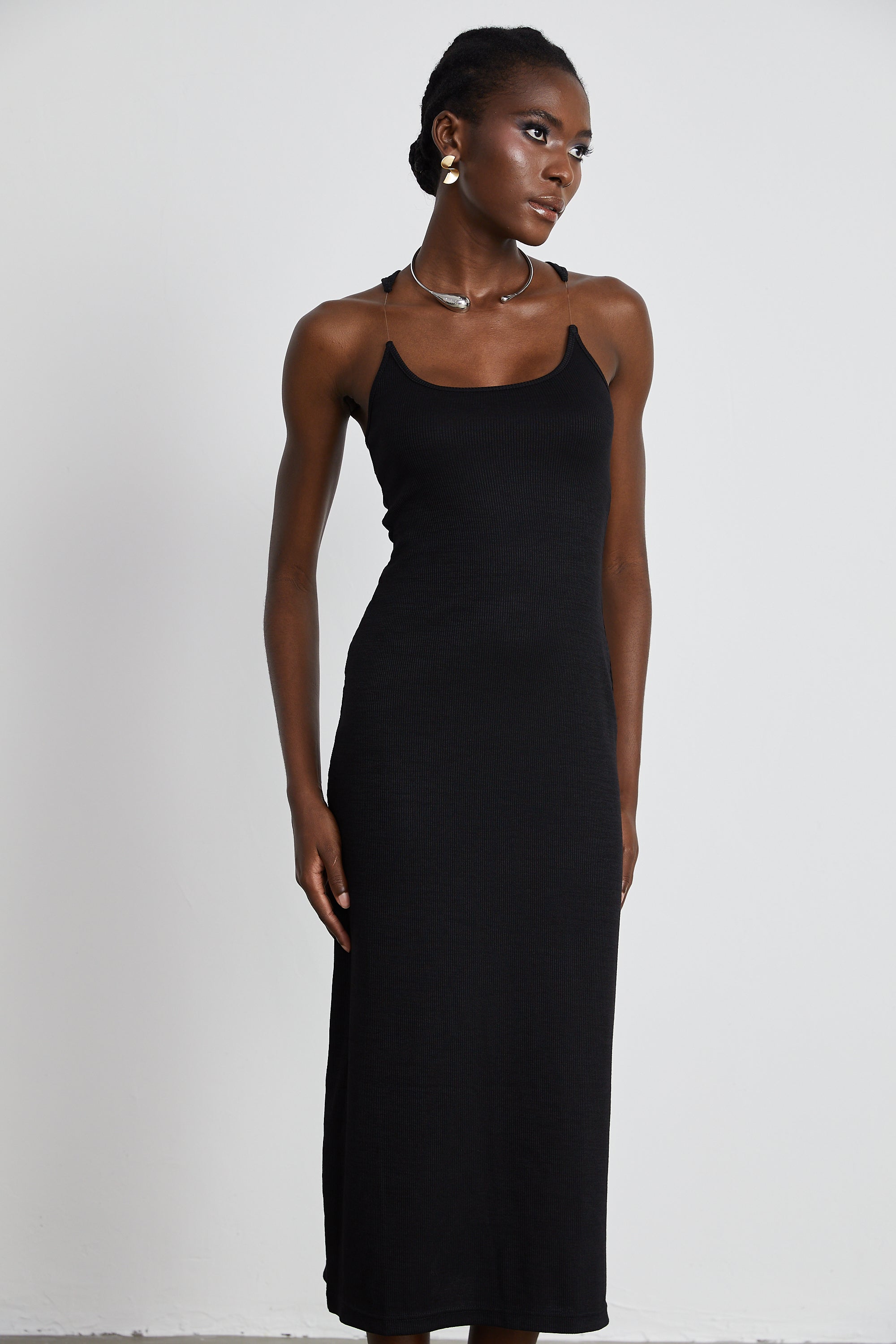 Madeleine invisible-strap ribbed maxi dress
