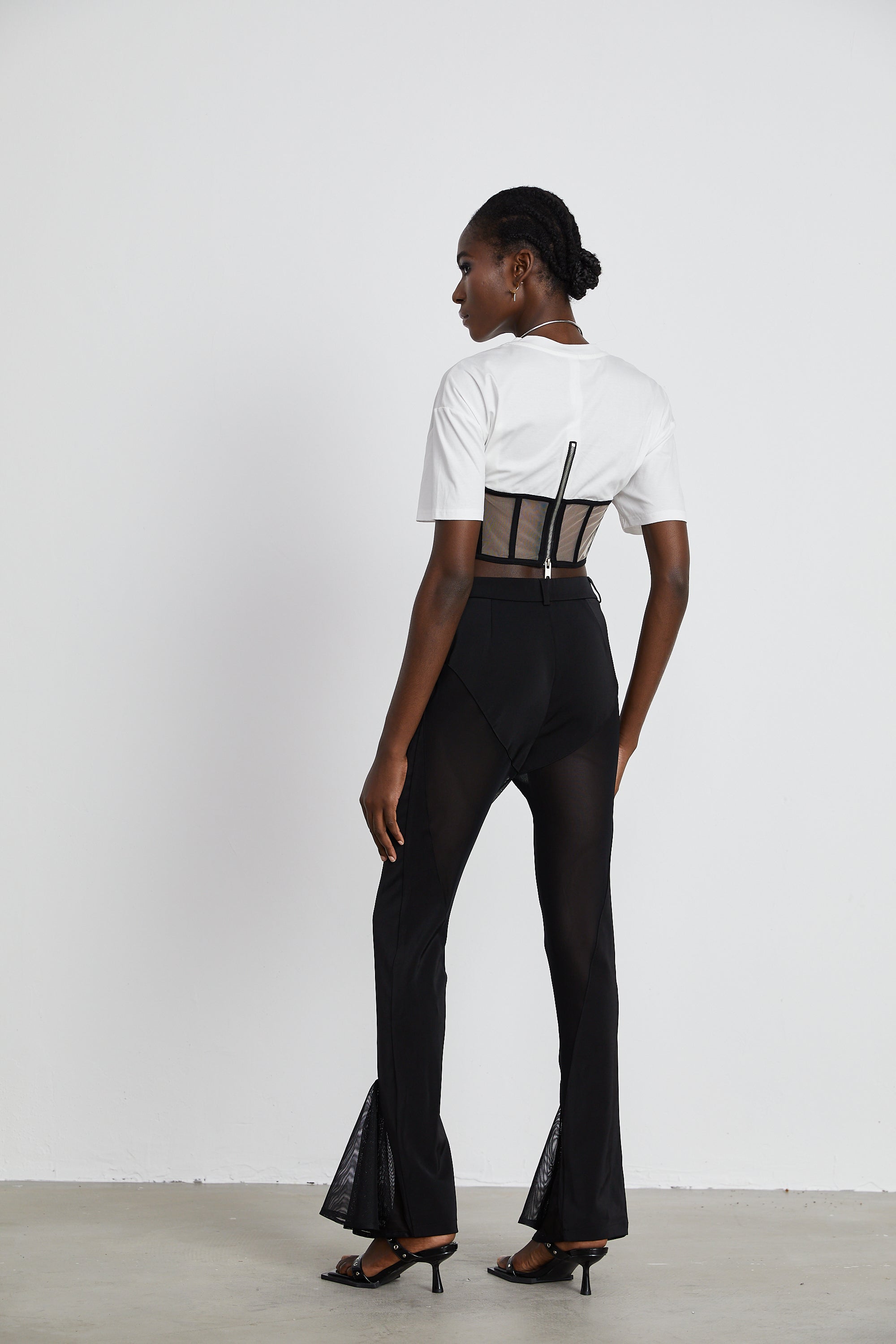 Noémie sheer-panel flared trousers