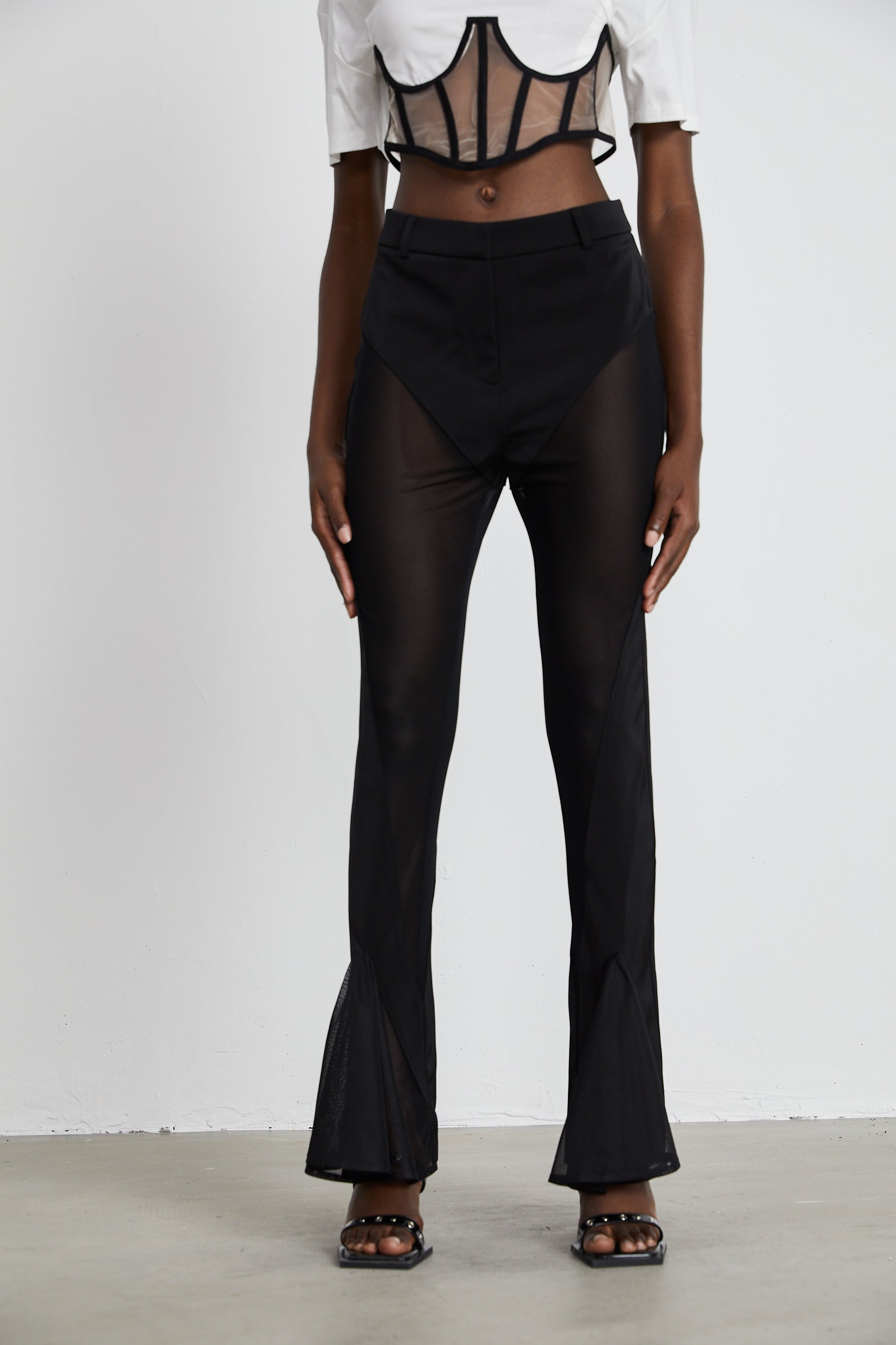 Noémie sheer-panel flared trousers