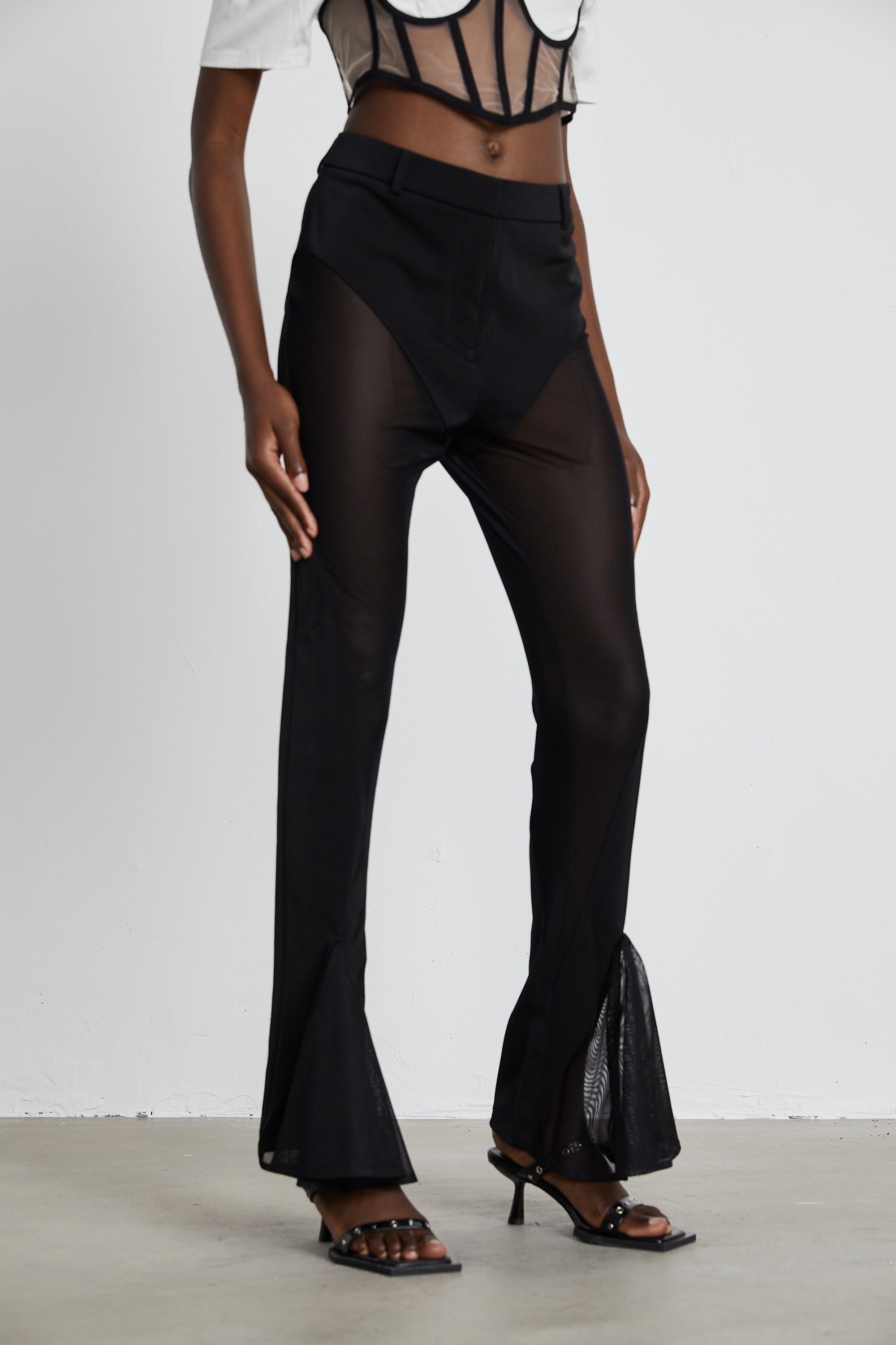 Noémie sheer-panel flared trousers