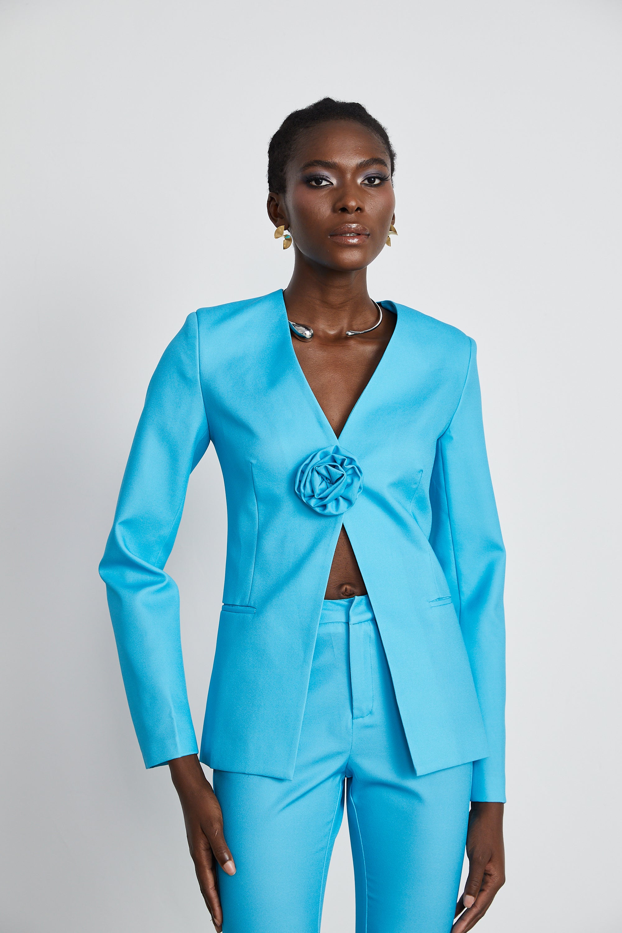 Cassandra floral satin jacket & trousers matching set