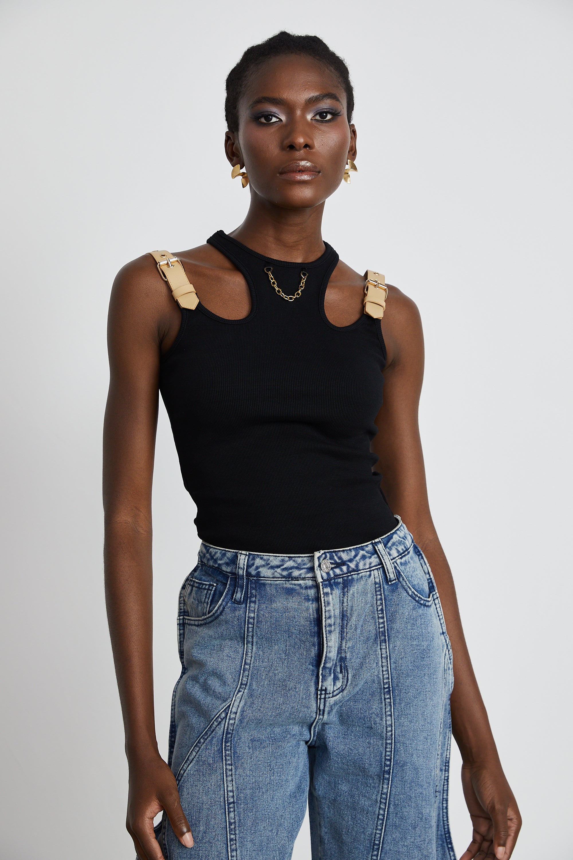 Cora buckle-embellished ribbed top