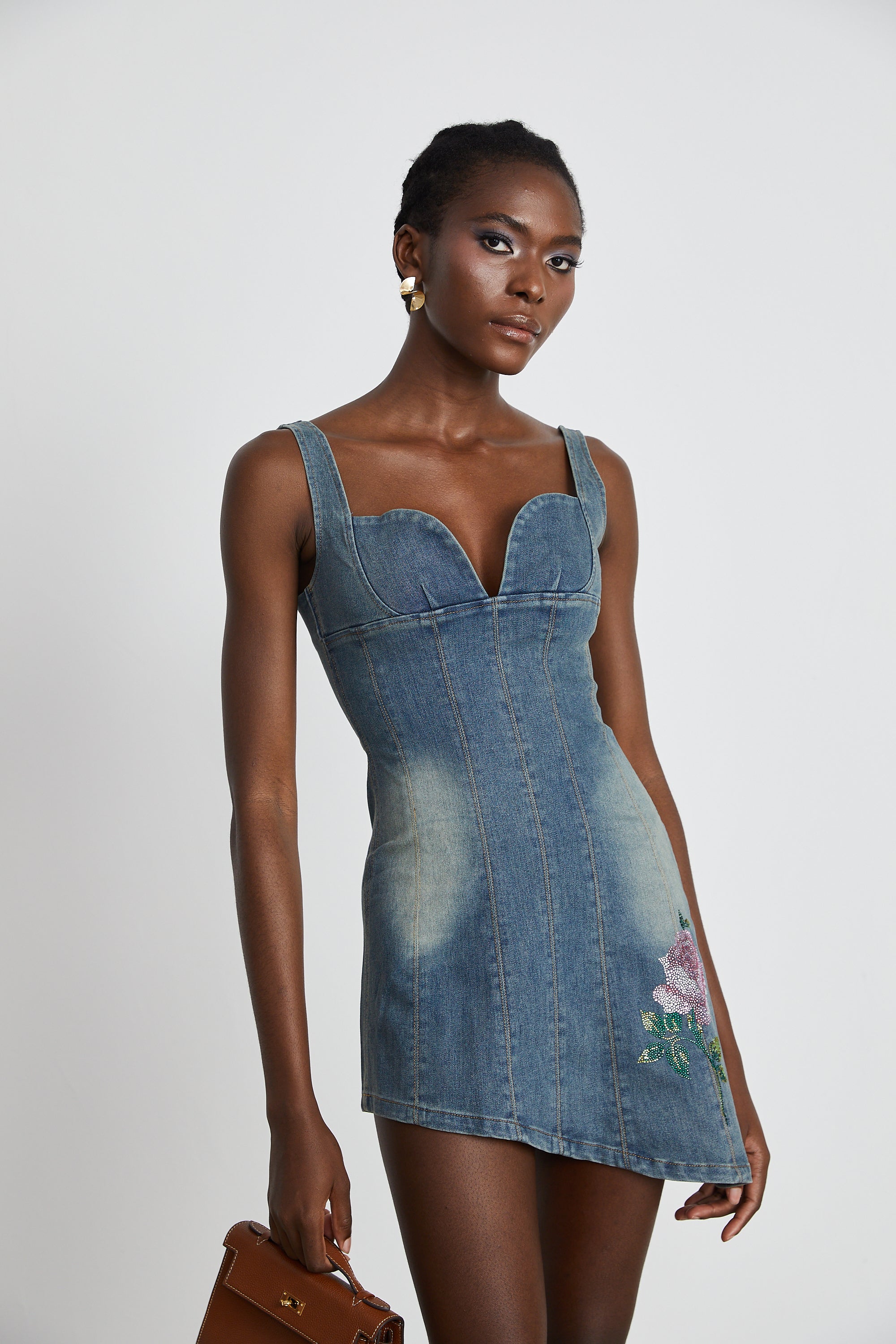 Seren embellished denim mini dress