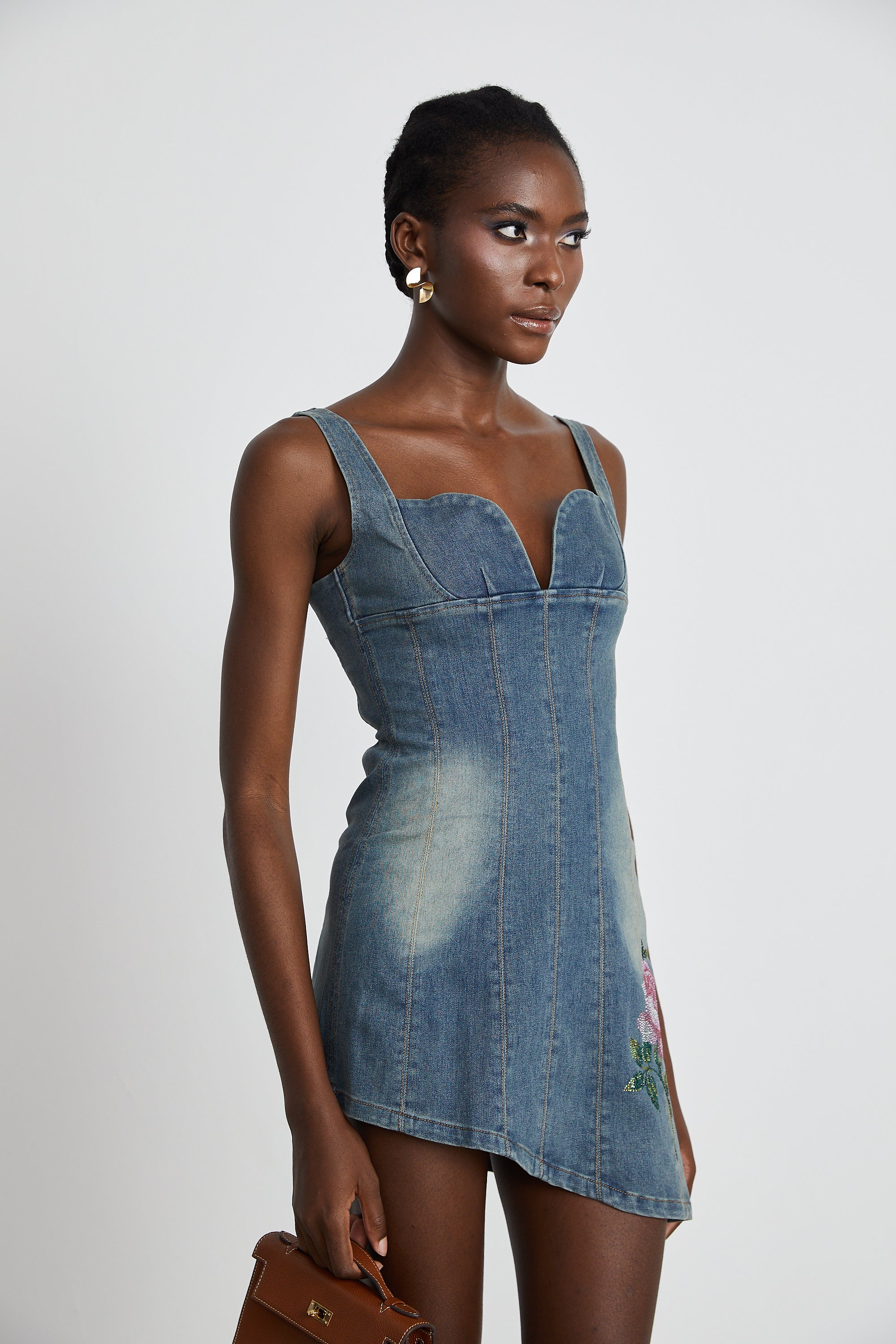 Seren embellished denim mini dress