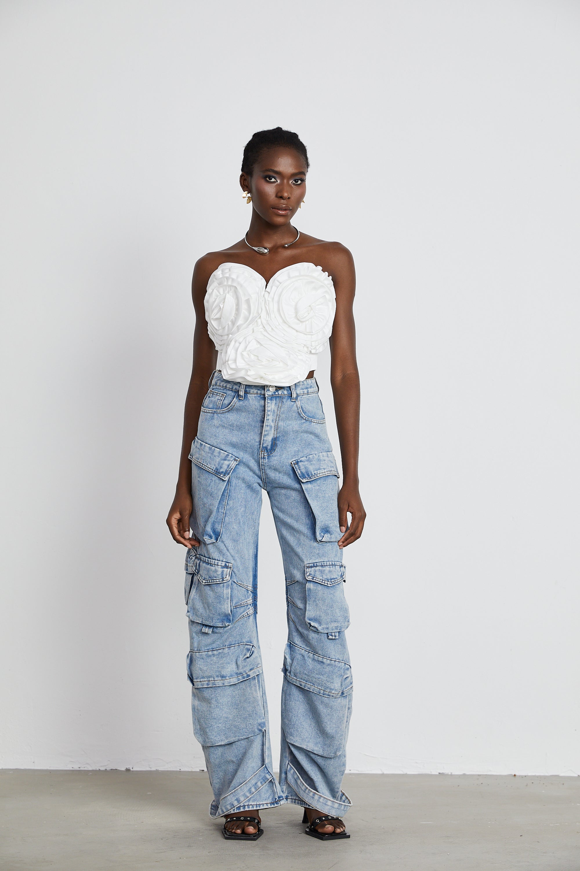 Agathe high-waisted palazzo cargo trousers