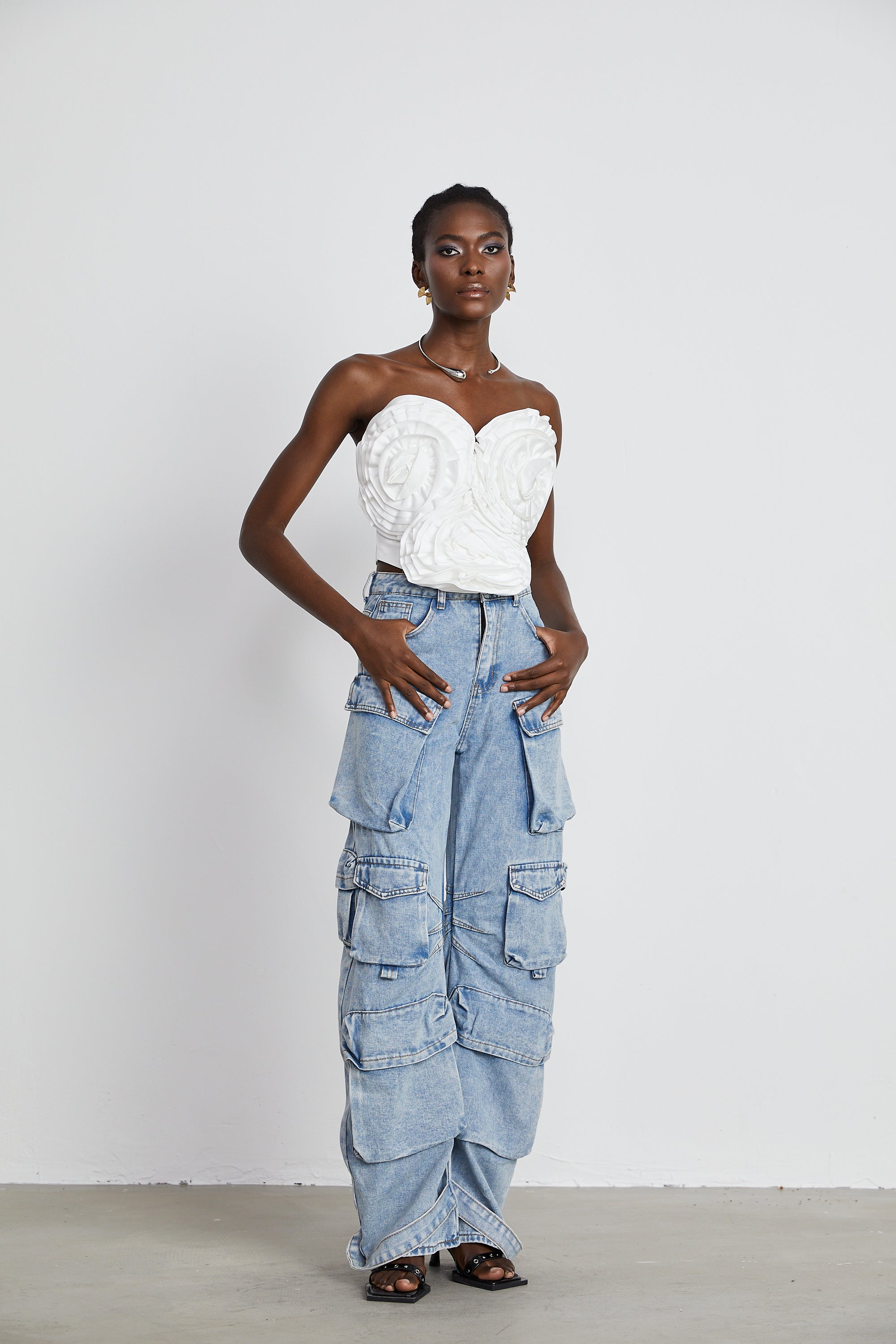 Agathe high-waisted palazzo cargo trousers