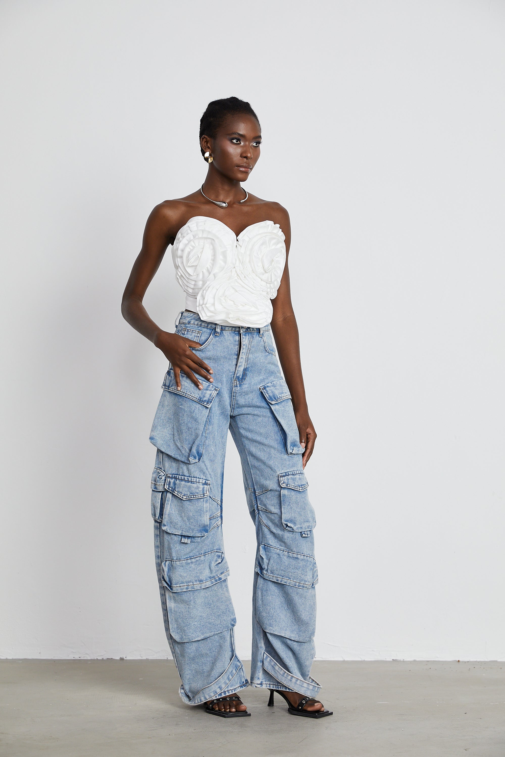 Agathe high-waisted palazzo cargo trousers