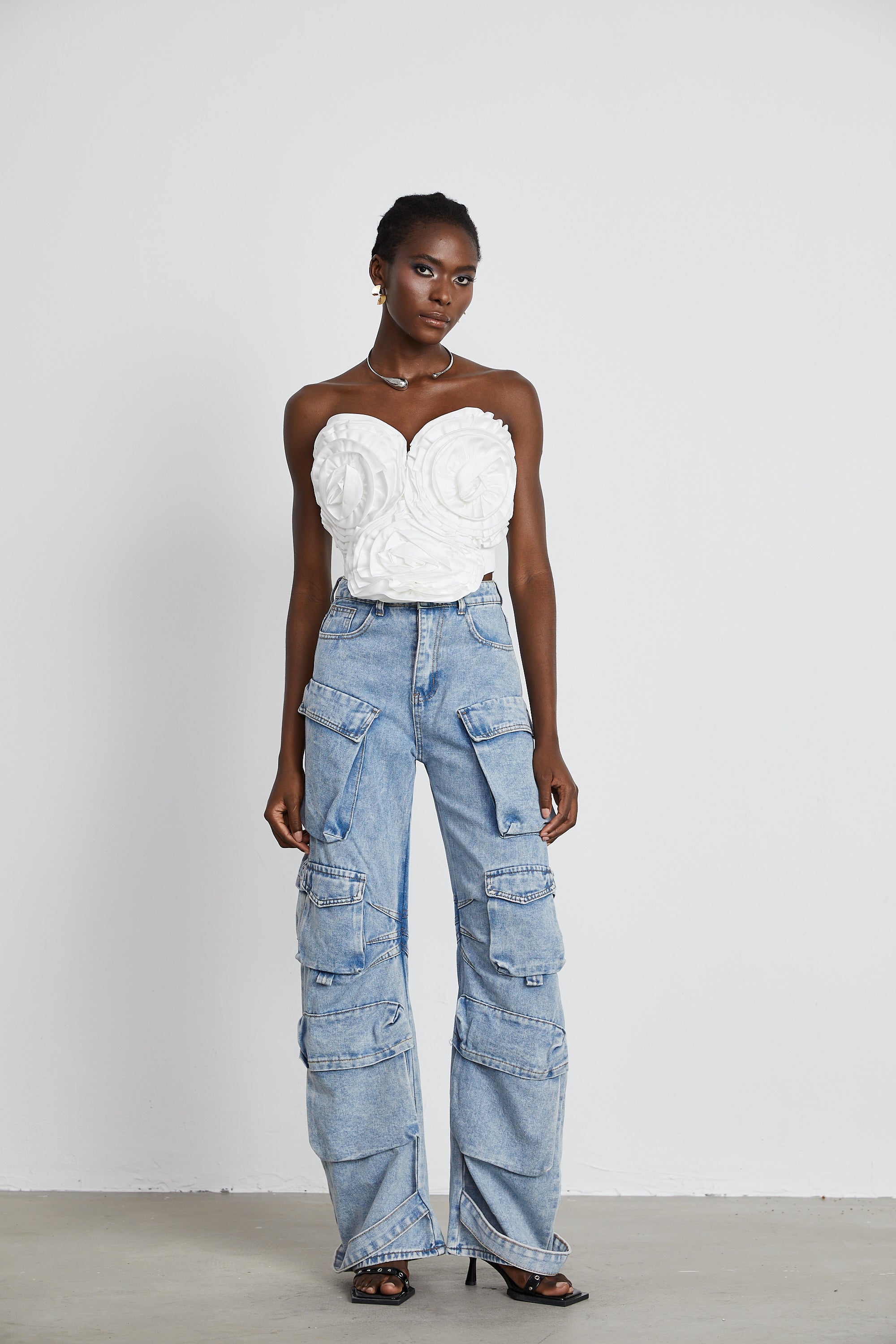 Agathe high-waisted palazzo cargo trousers