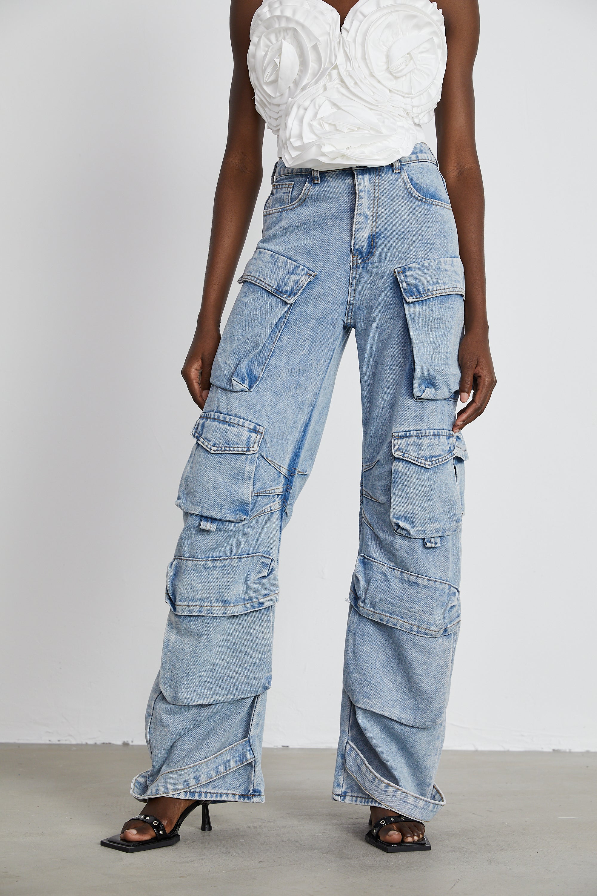 Agathe high-waisted palazzo cargo trousers