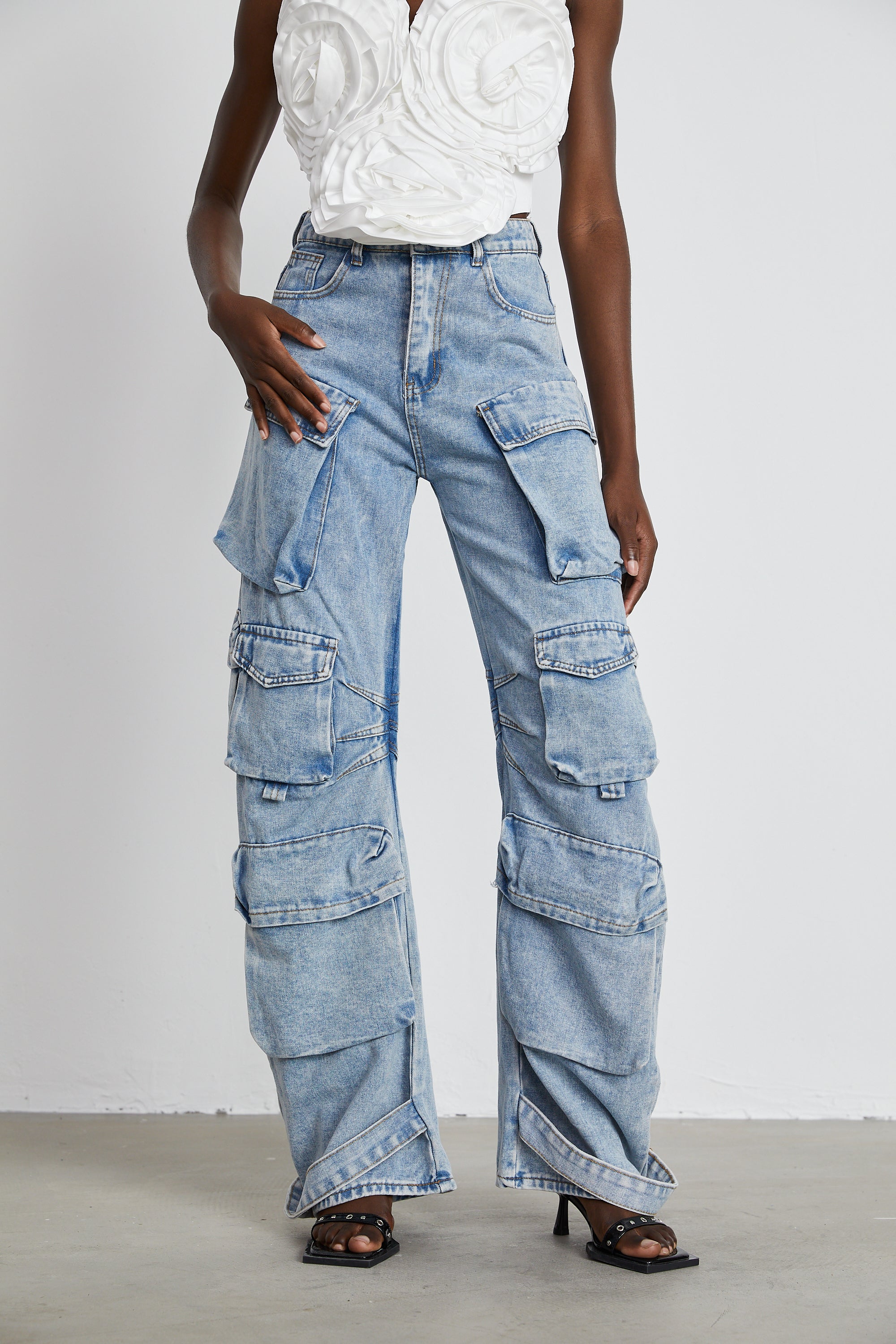 Agathe high-waisted palazzo cargo trousers