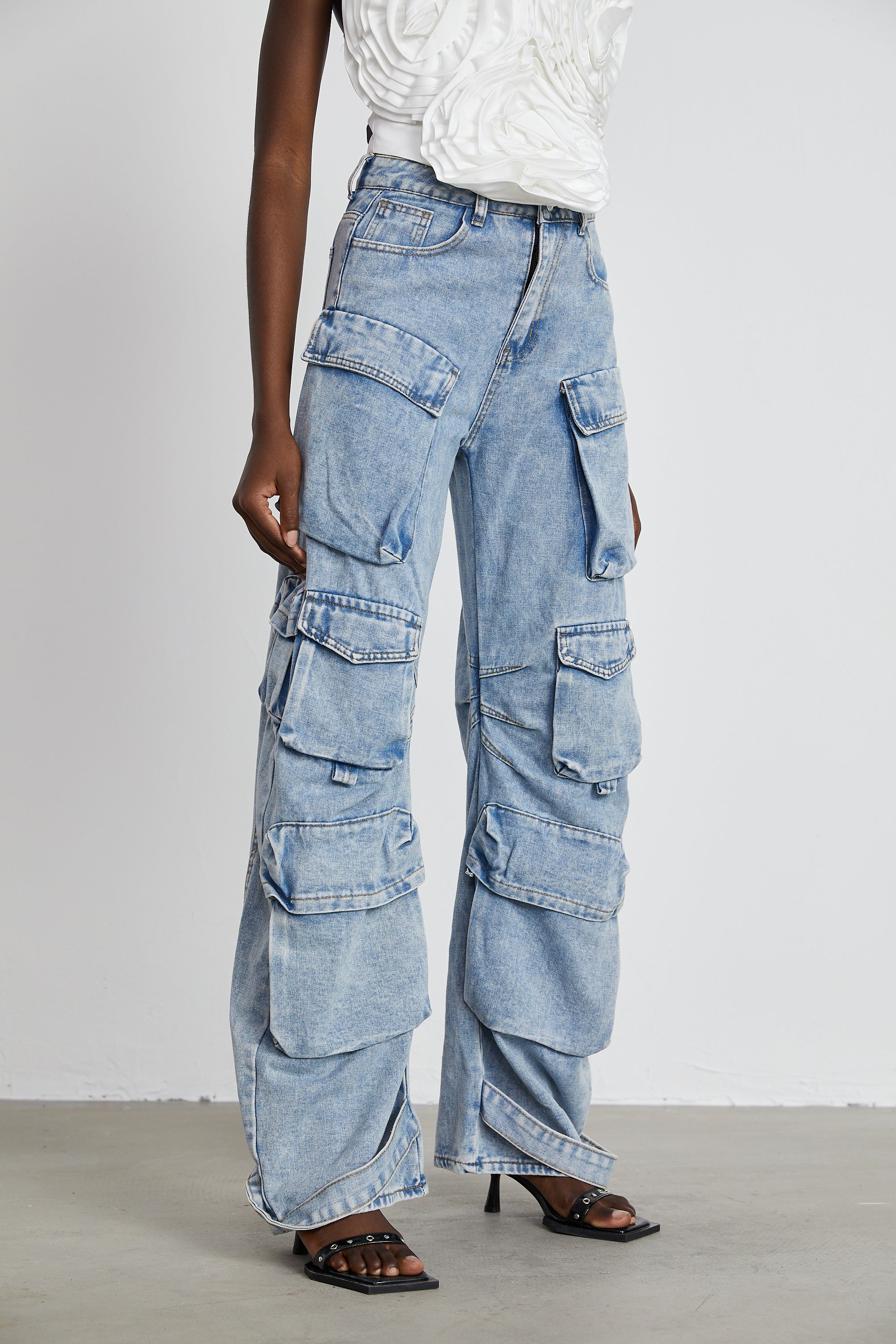 Agathe high-waisted palazzo cargo trousers