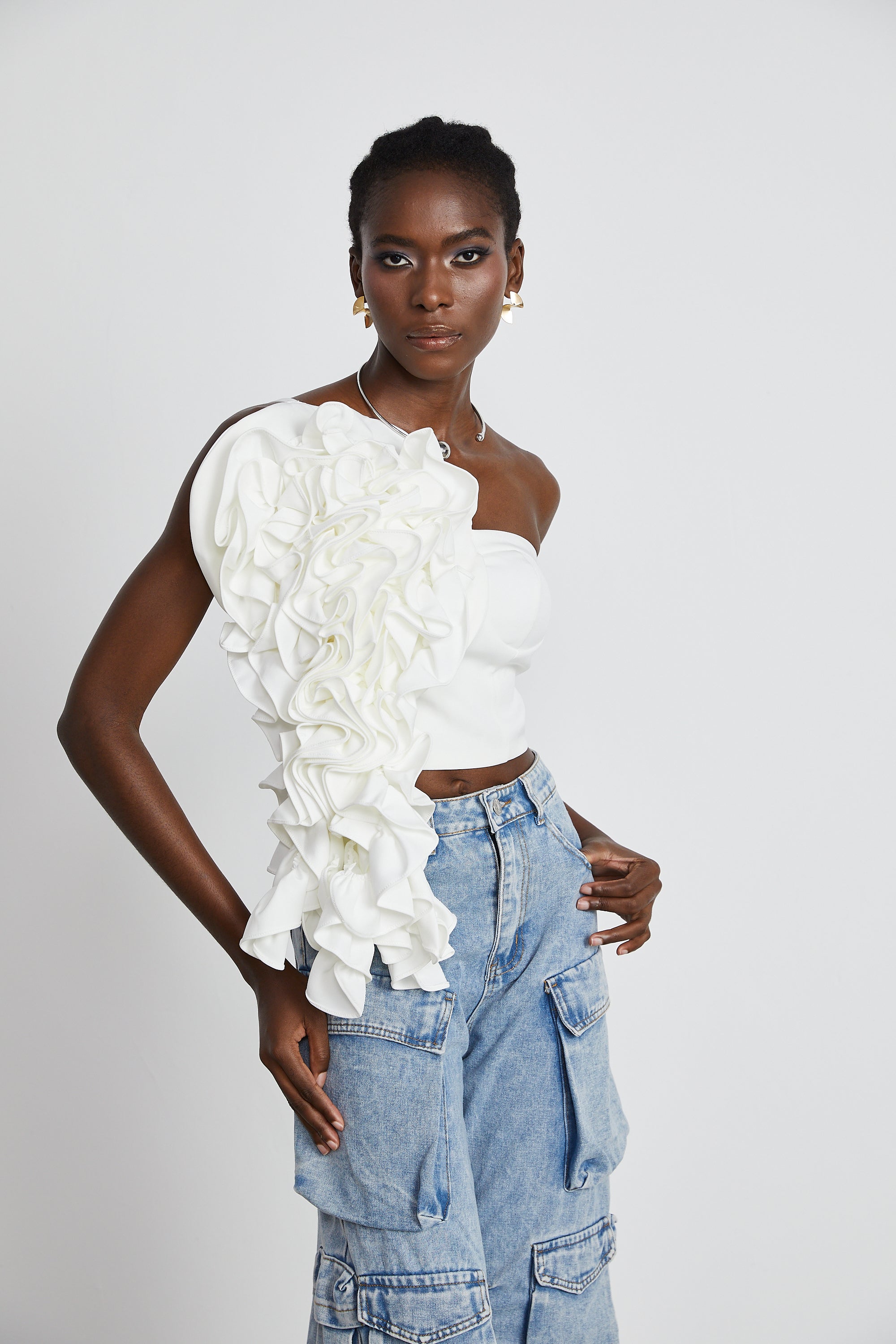 Lucie white floral-applique top