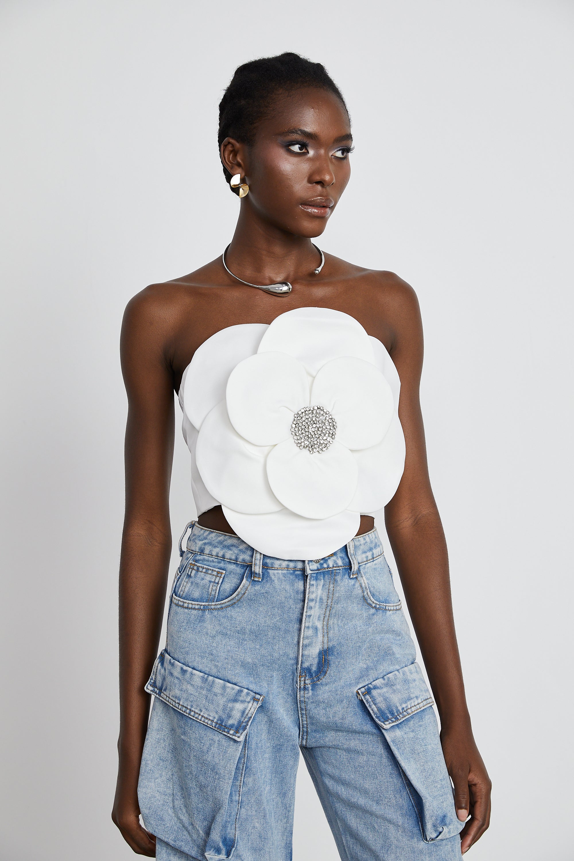 Roxane crystal-embellished floral-appliqué top