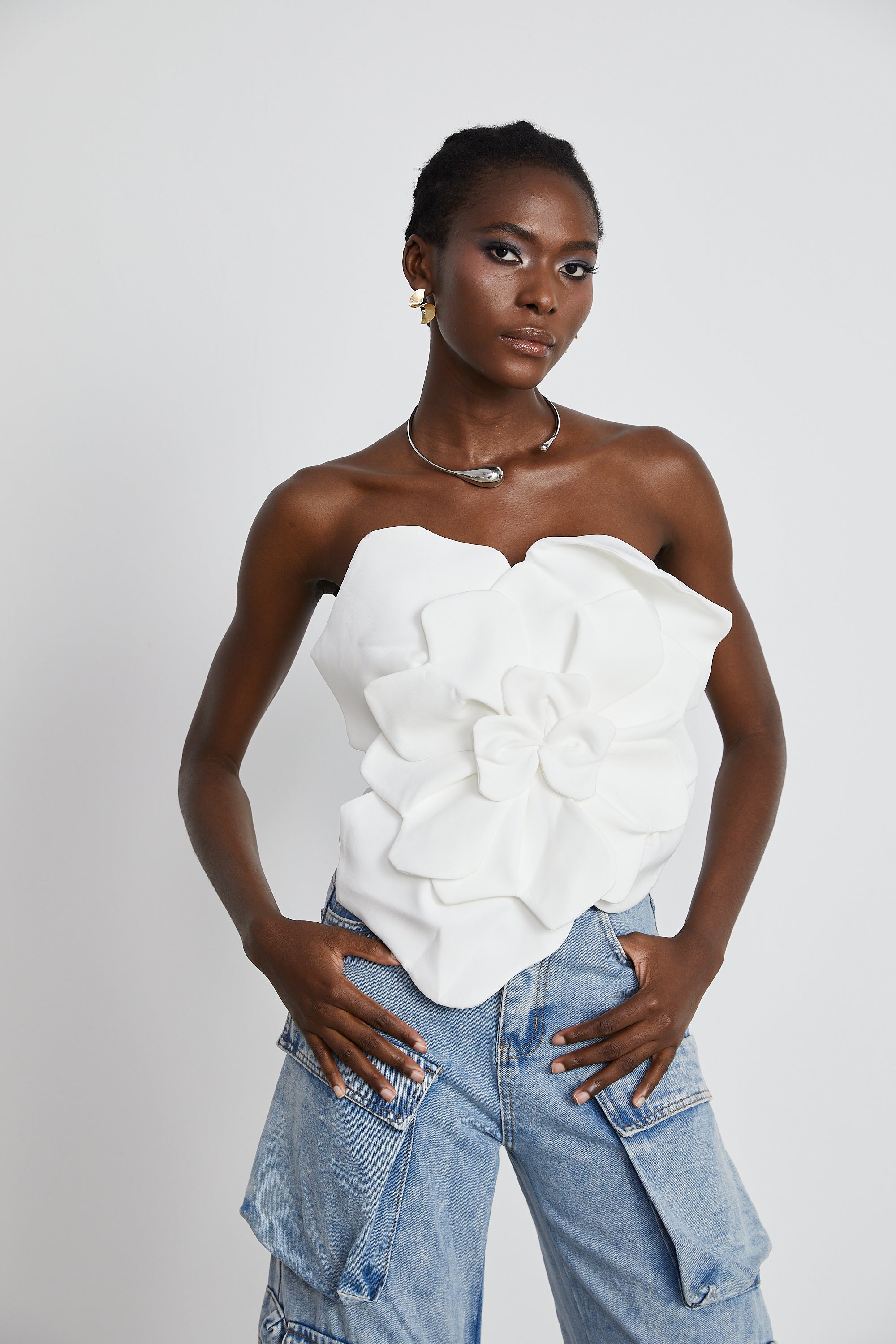 Pénélope white floral off-shoulder top