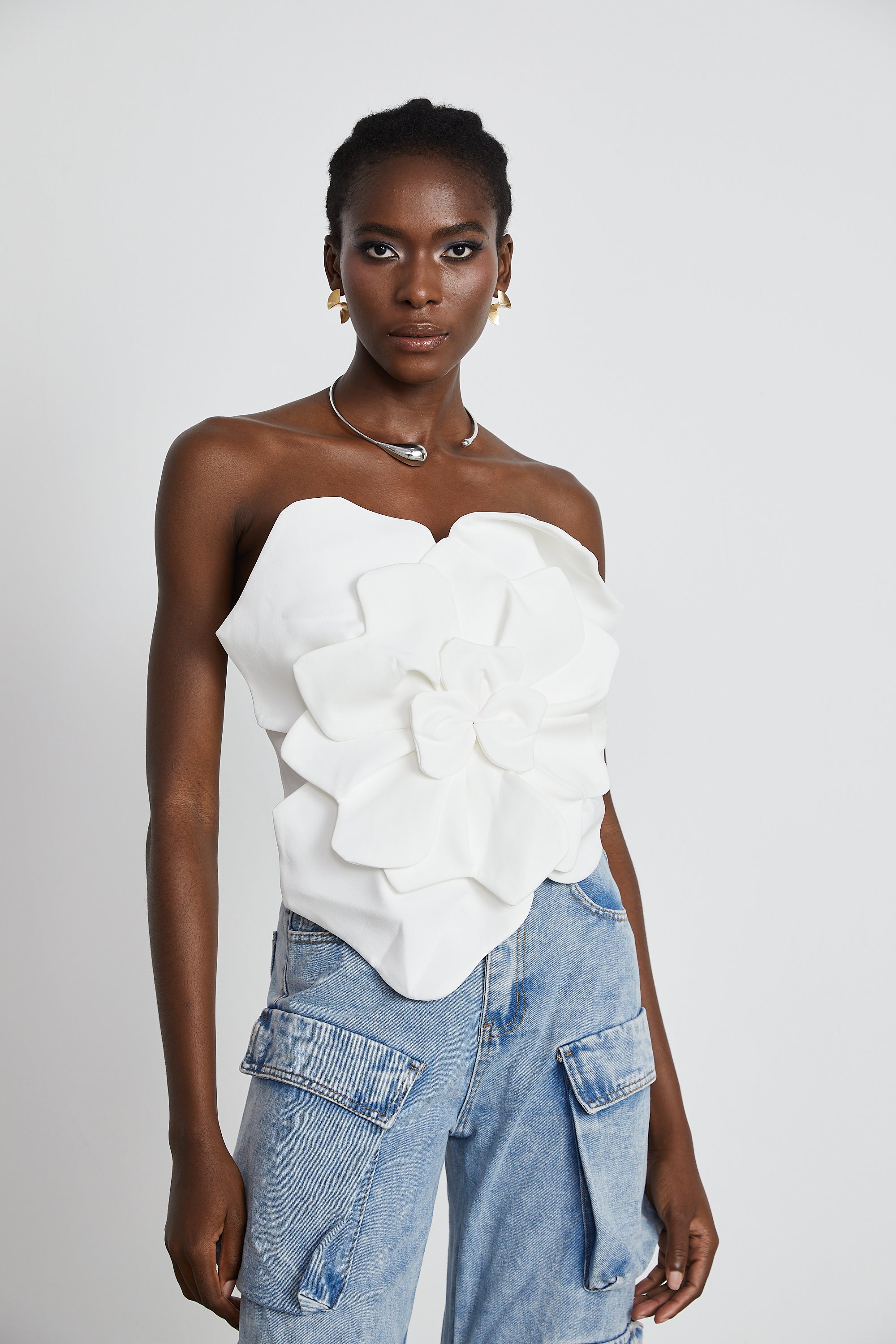 Weißes, geblümtes Off-Shoulder-Top „Pénélope“ 