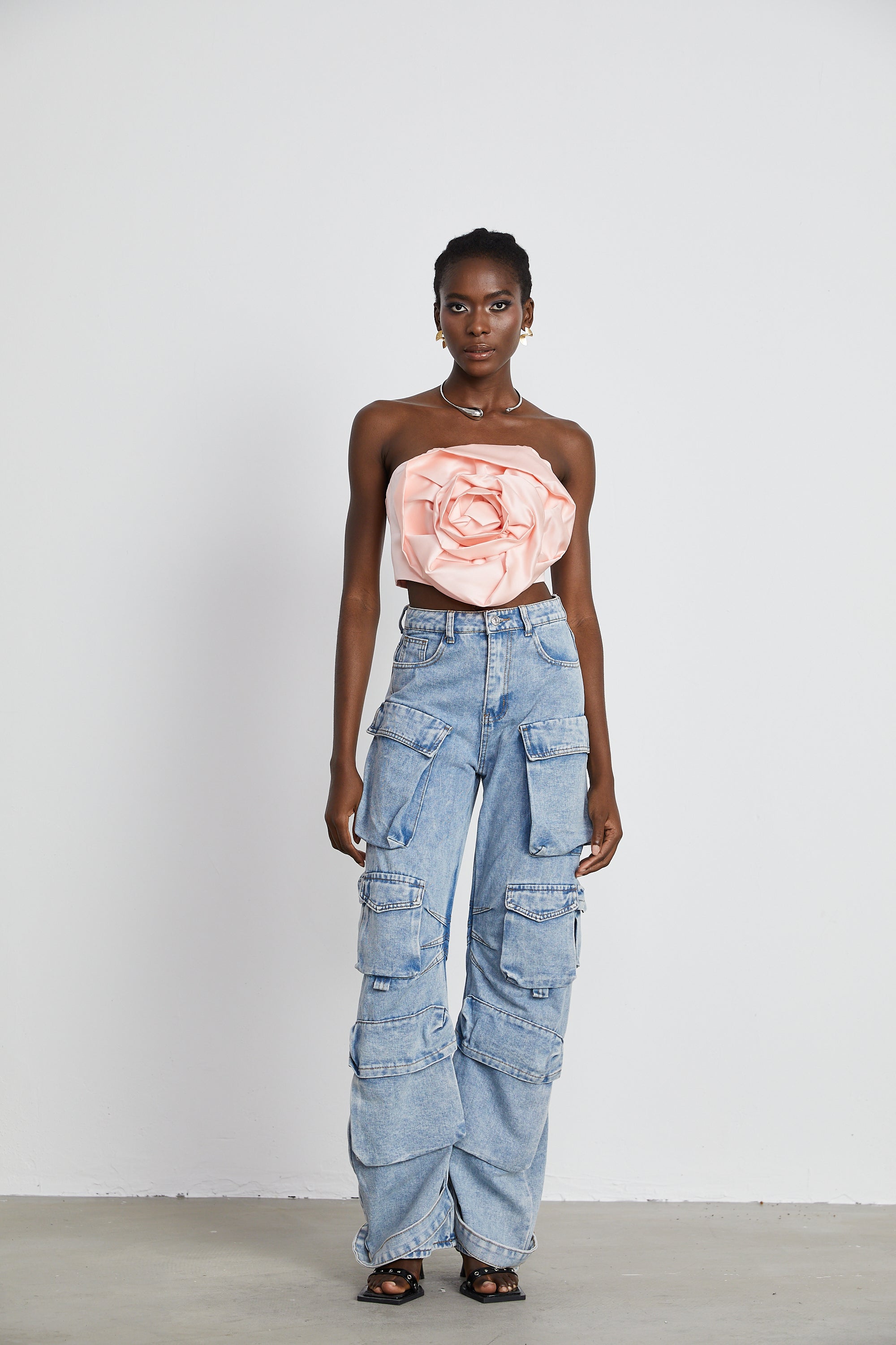 Rosa, geblümtes Off-Shoulder-Top Solange 