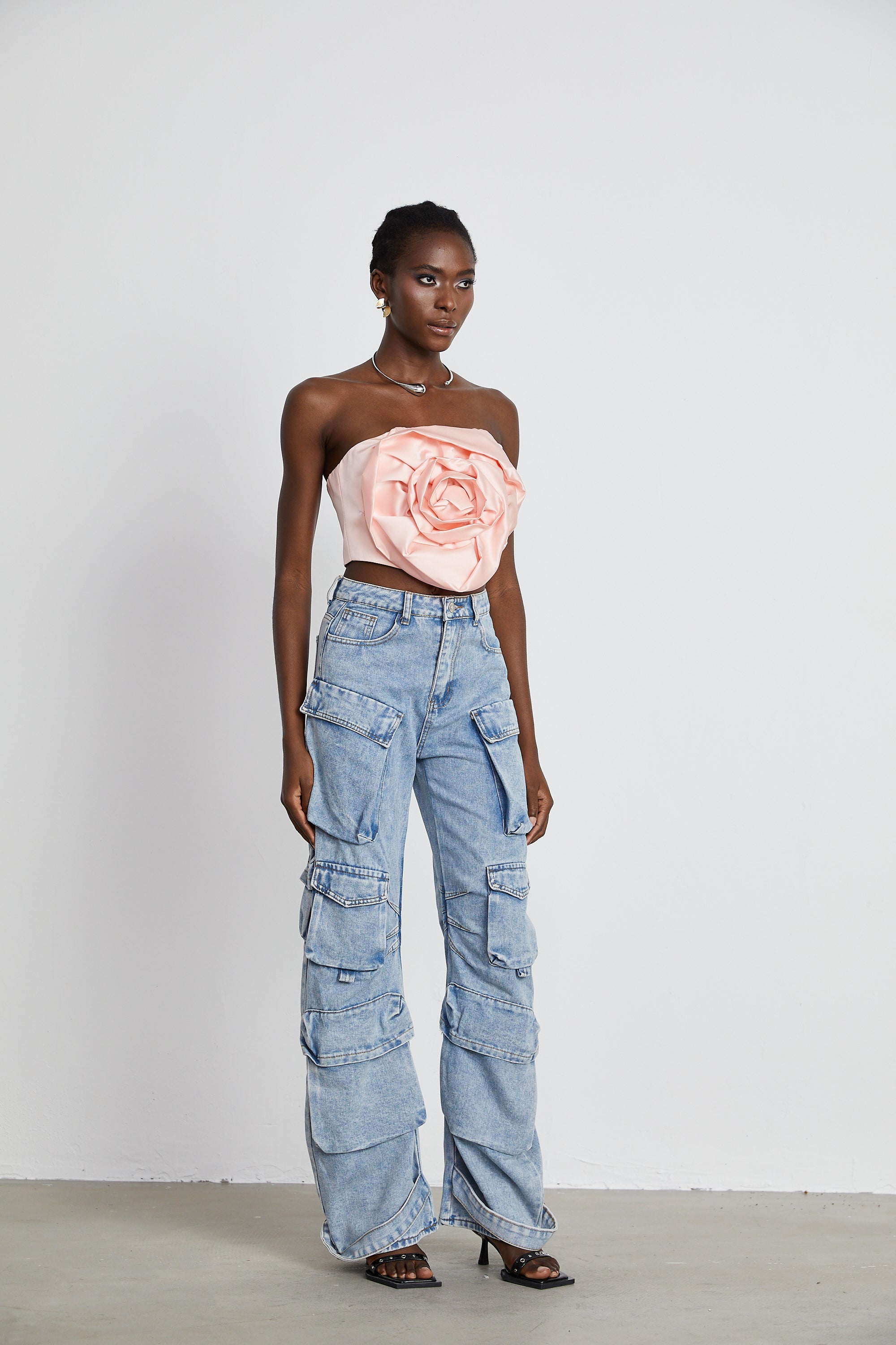 Rosa, geblümtes Off-Shoulder-Top Solange 