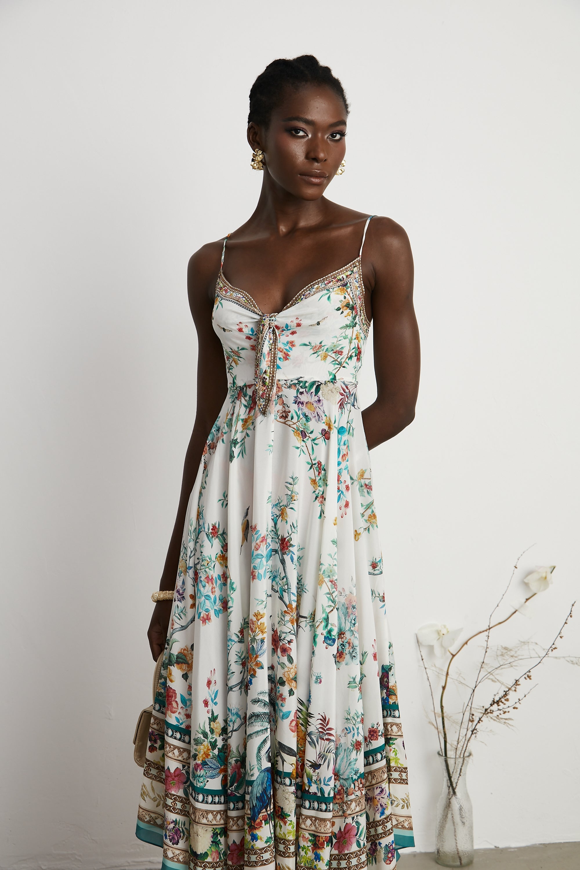 Philippine floral-print embellished midi dress