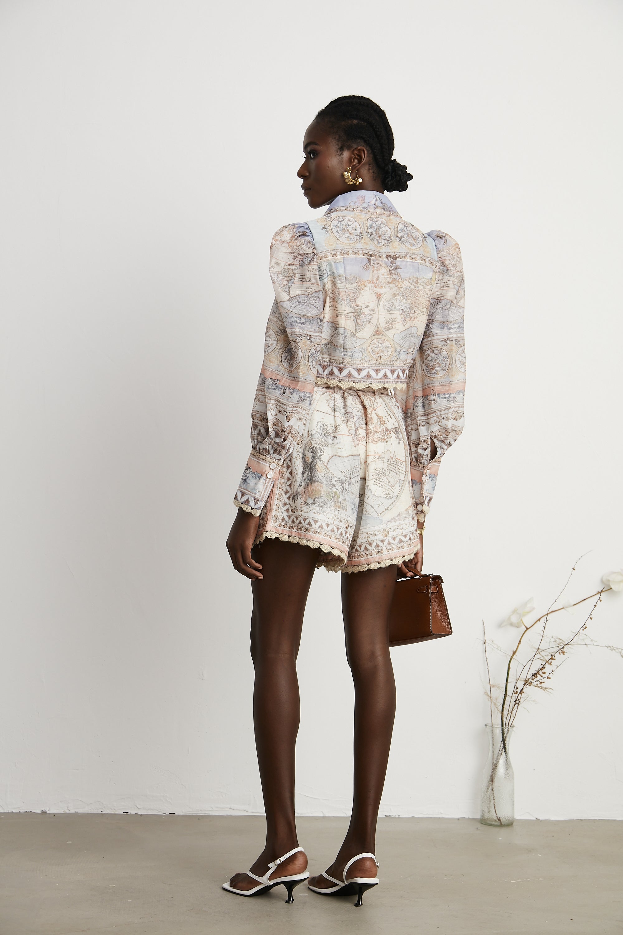 Marjolaine pattern-print top & shorts matching set