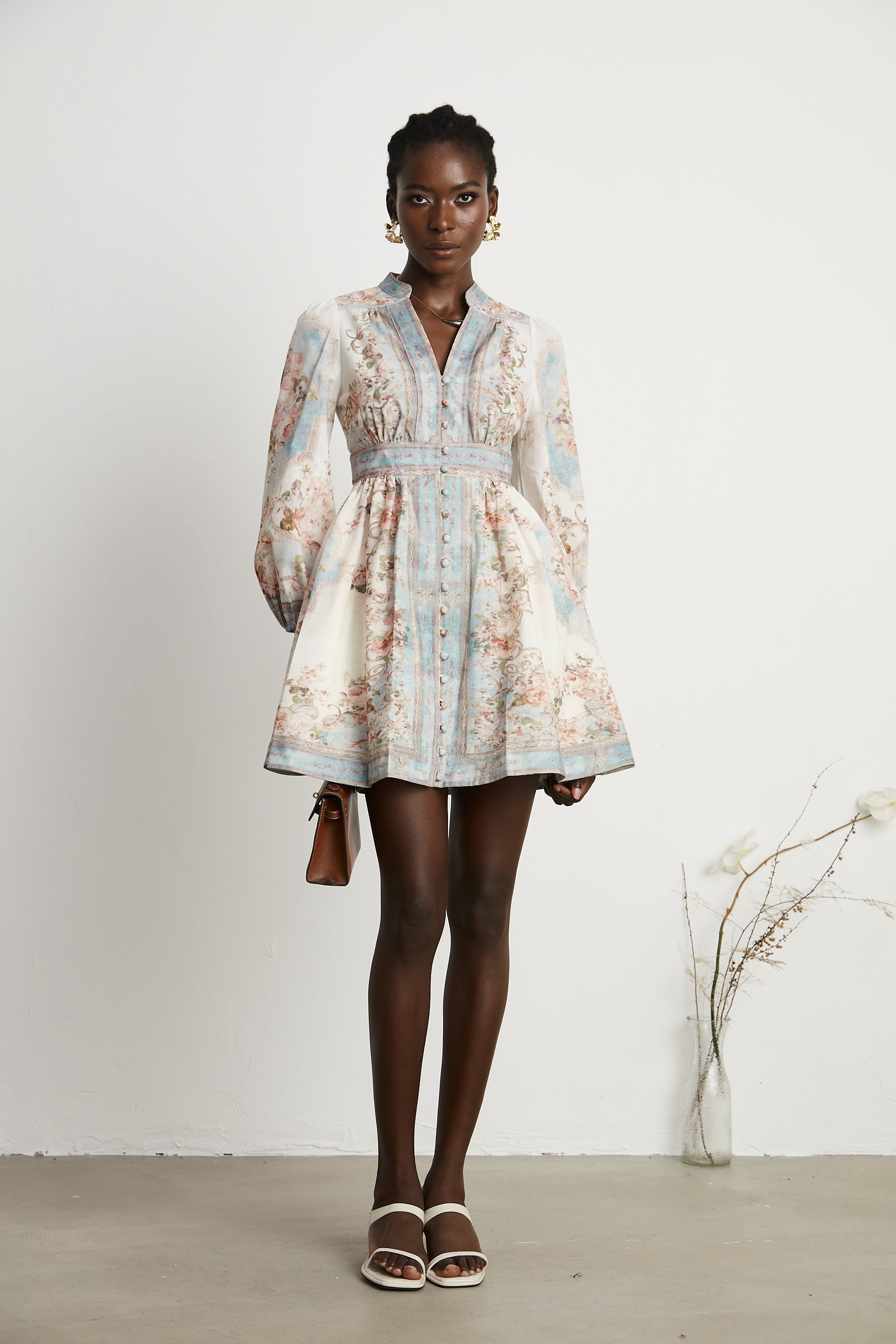 Clémence V-neck floral-print mini dress